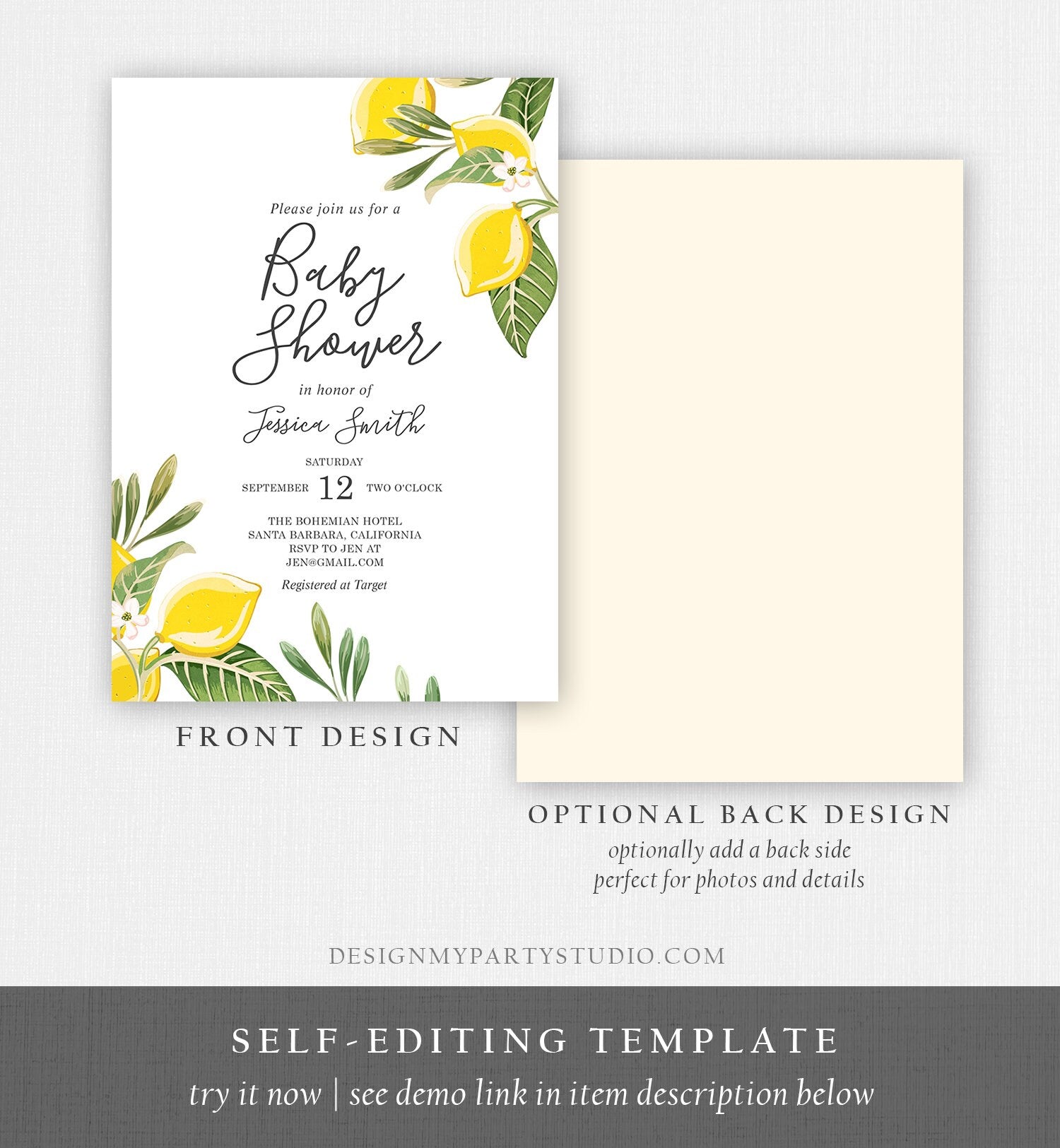 Editable Lemon Baby Shower Invitation Bohemian Citrus Rustic Greenery Summer Floral Lemonade Sprinkle Download Corjl Template Printable 0220