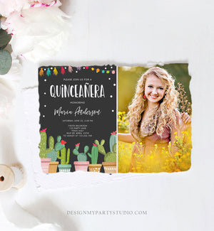 Editable Quinceañera Birthday Invitation Cactus Mexican Fiesta 15th Birthday Miss Quince Anos Girl Quinceanera Download Corjl Template 0254