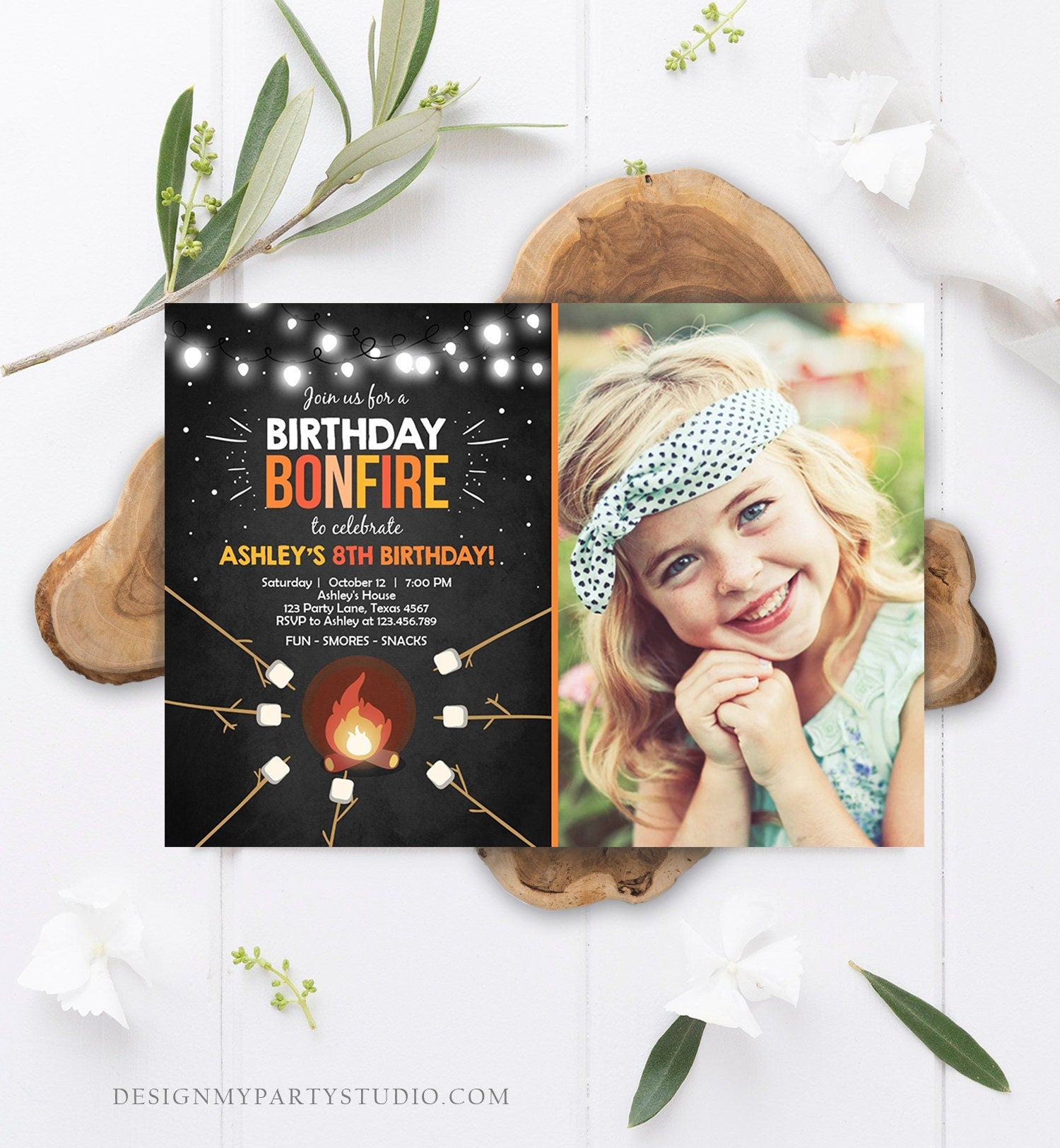 Editable Birthday Bonfire Invitation Camping Smore Fun Cookout Party S'more Birthday Download Printable Invite Template Corjl Digital 0014