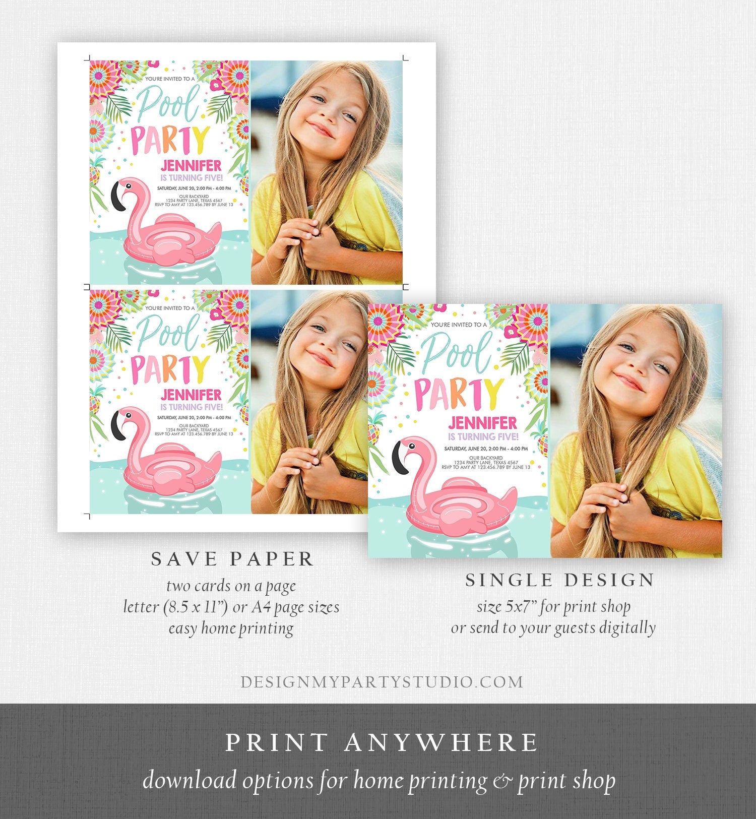 Editable Pool Party Invitation Flamingo Pool Party Birthday Invite Splish Splash Swimming Summer Download Printable Template Corjl 0240