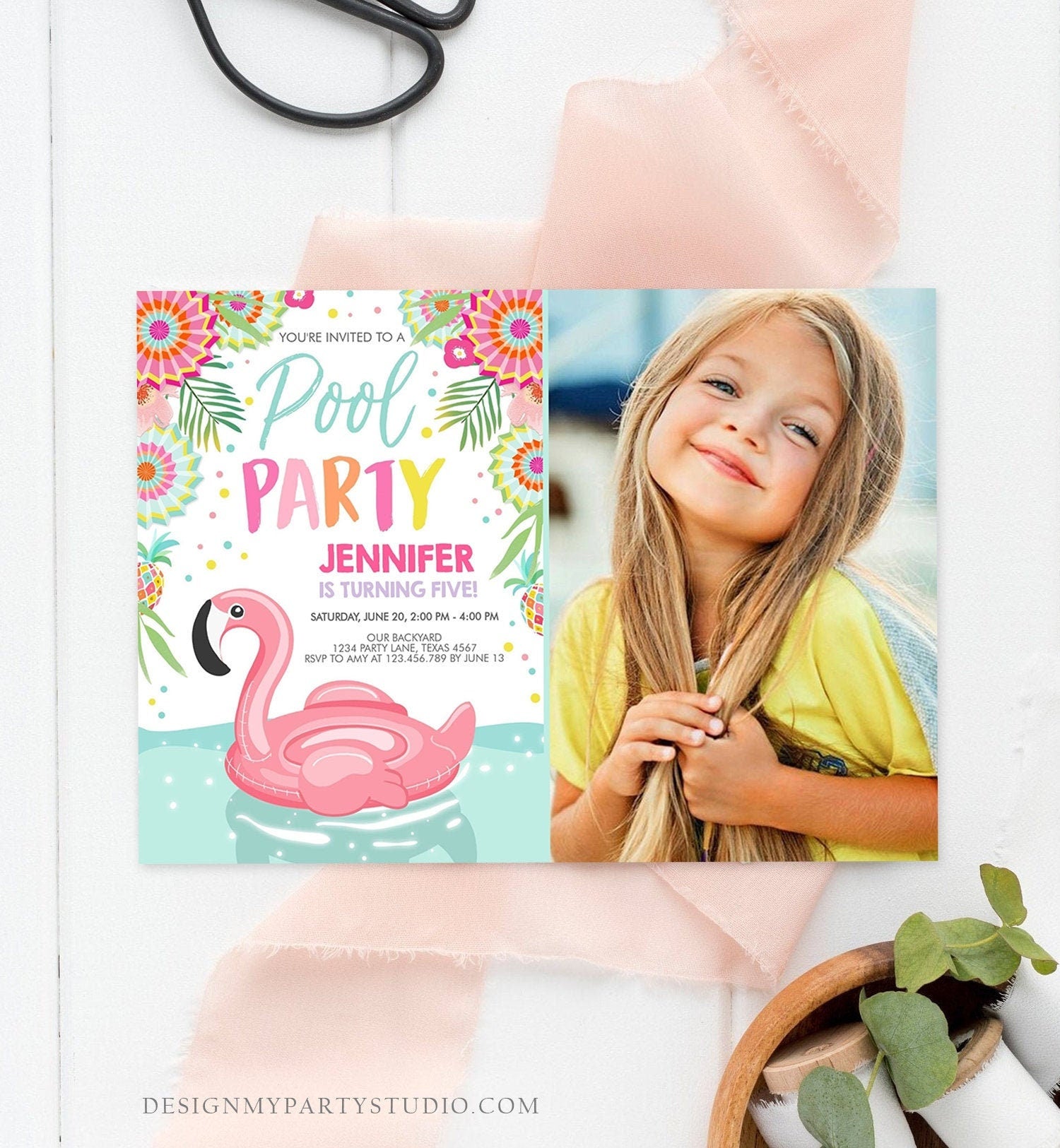 Editable Pool Party Invitation Flamingo Pool Party Birthday Invite Splish Splash Swimming Summer Download Printable Template Corjl 0240