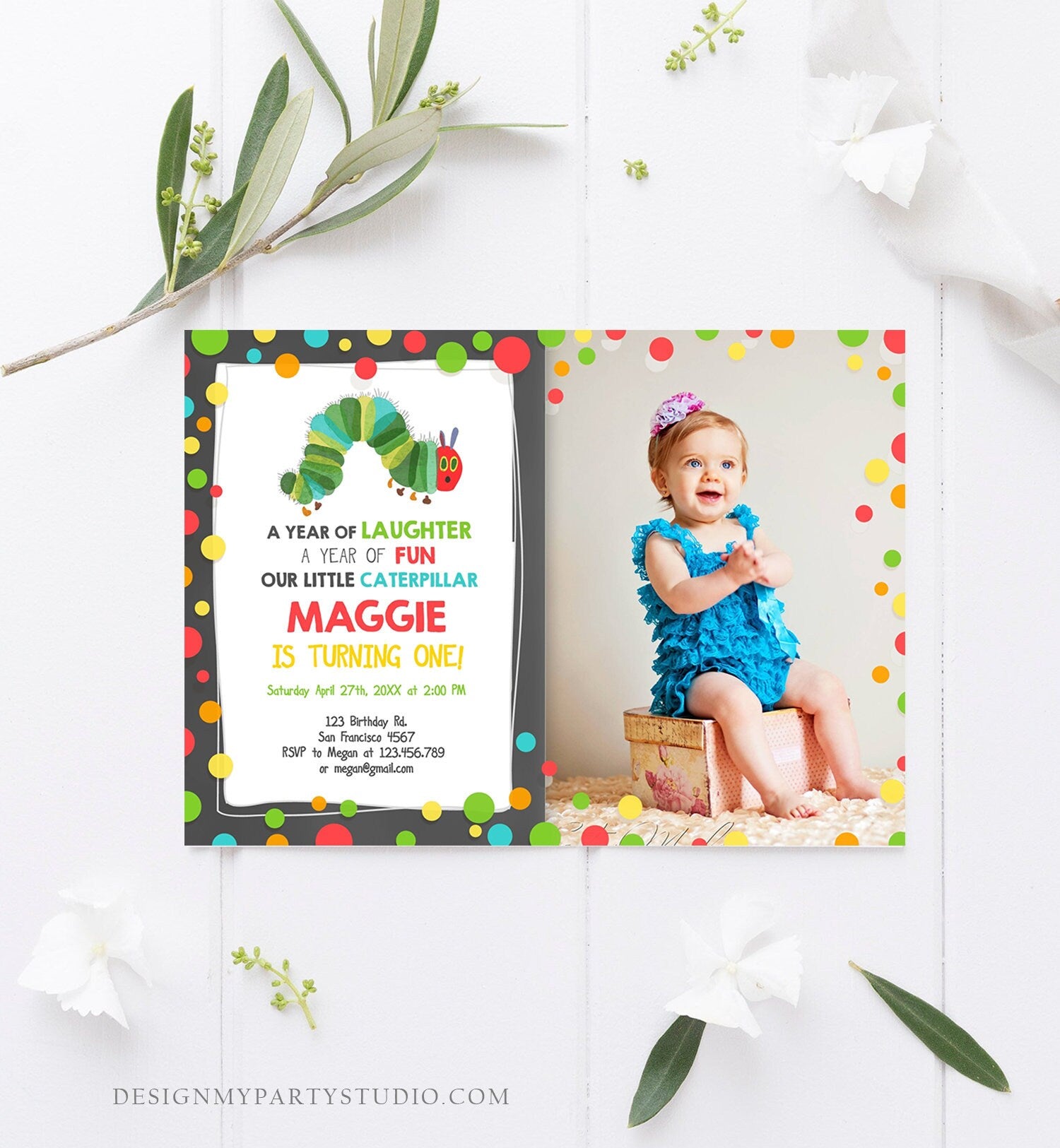 Editable Caterpillar Birthday Invitation First Birthday 1st Caterpillar Invite Boy Girl Download Printable Invitation Template Corjl 0098