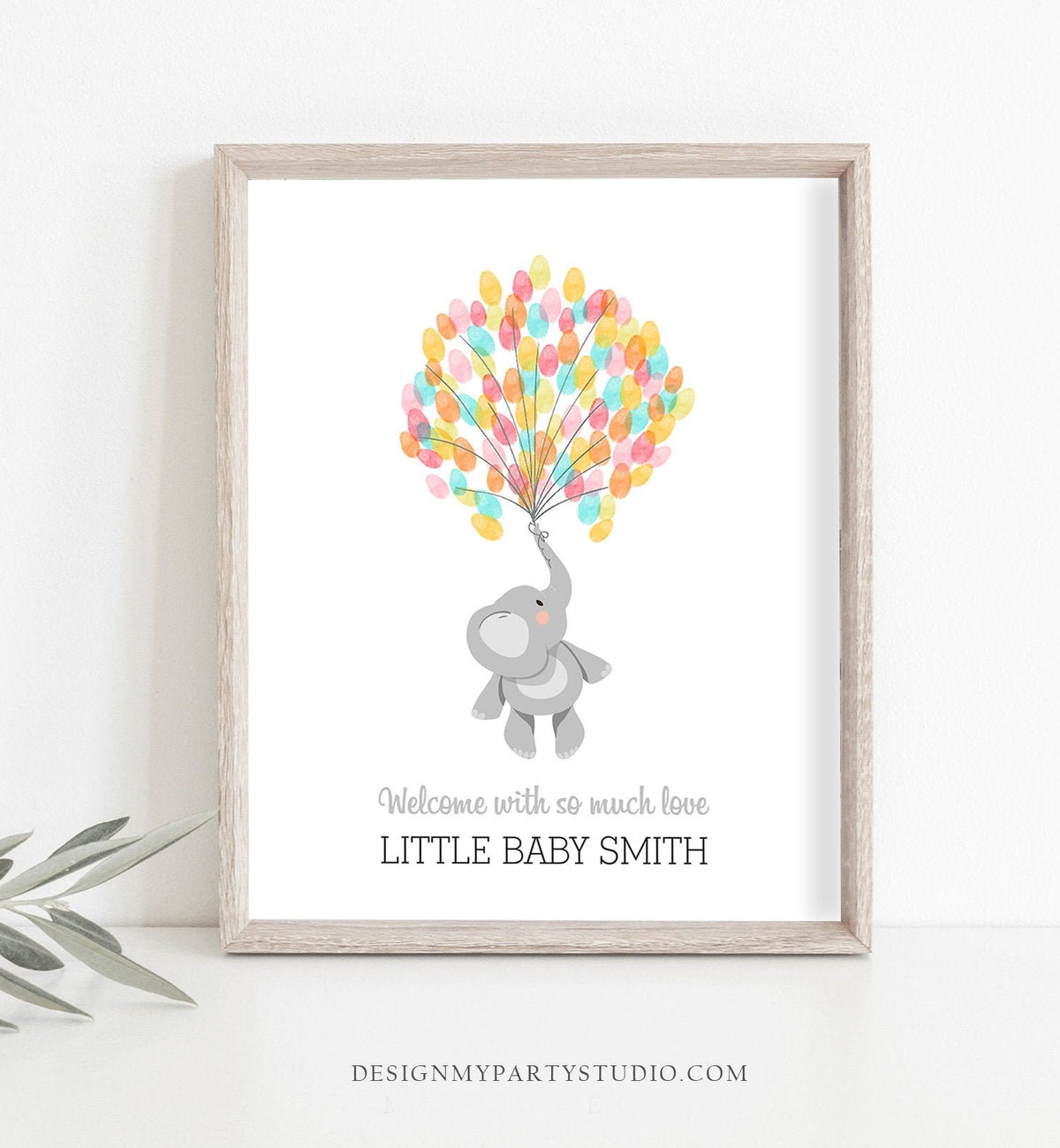 Editable Elephant Baby shower Fingerprint Guestbook Thumbprint Guest Book Boy Girl Birthday Animals Download PRINTABLE Template Corjl 0037