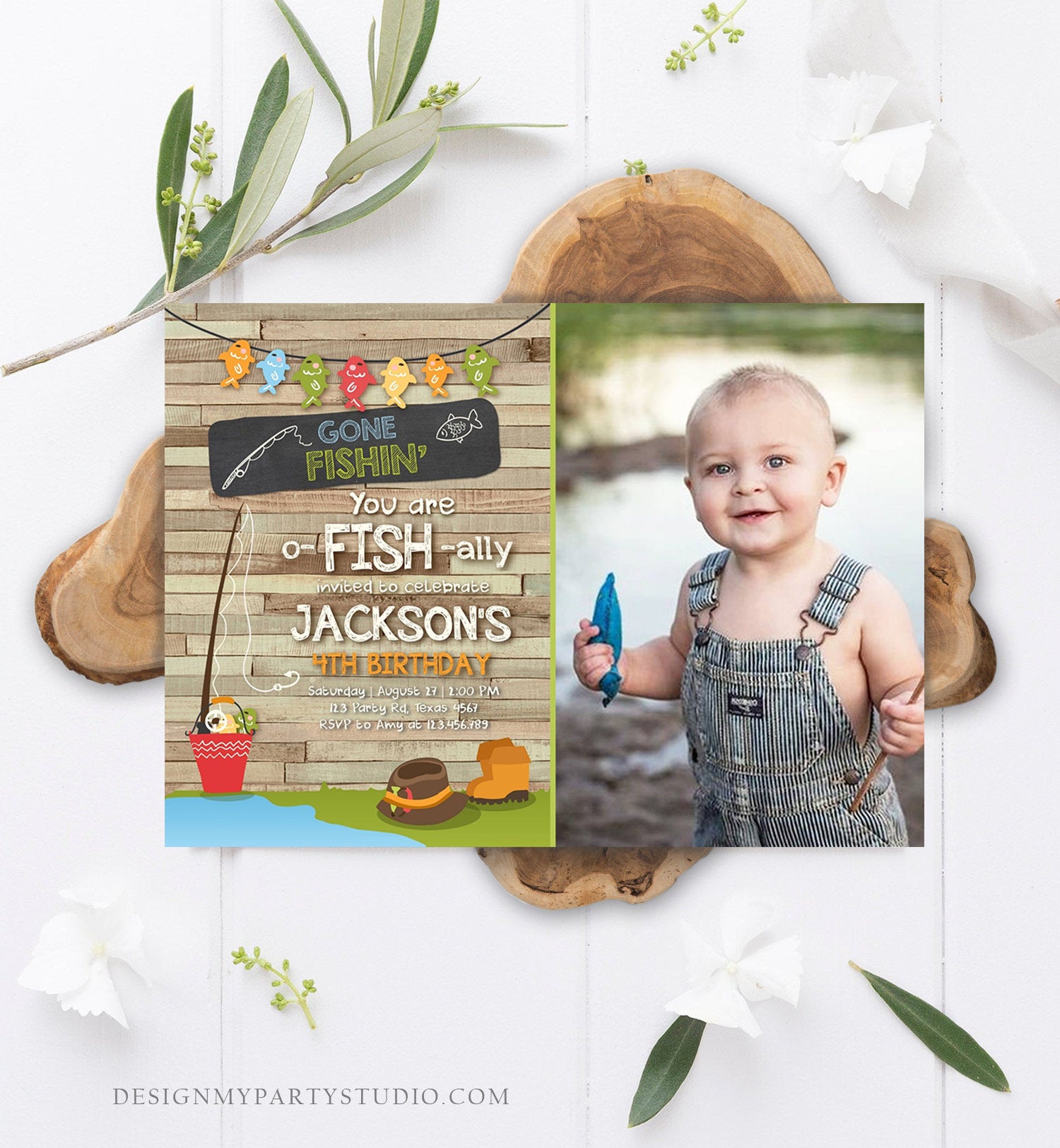 Editable Fishing Birthday Invitation Boy o-Fish-Ally Reeling the Big One Gone Fishing Fishin Digital Download Corjl Template Printable 0080