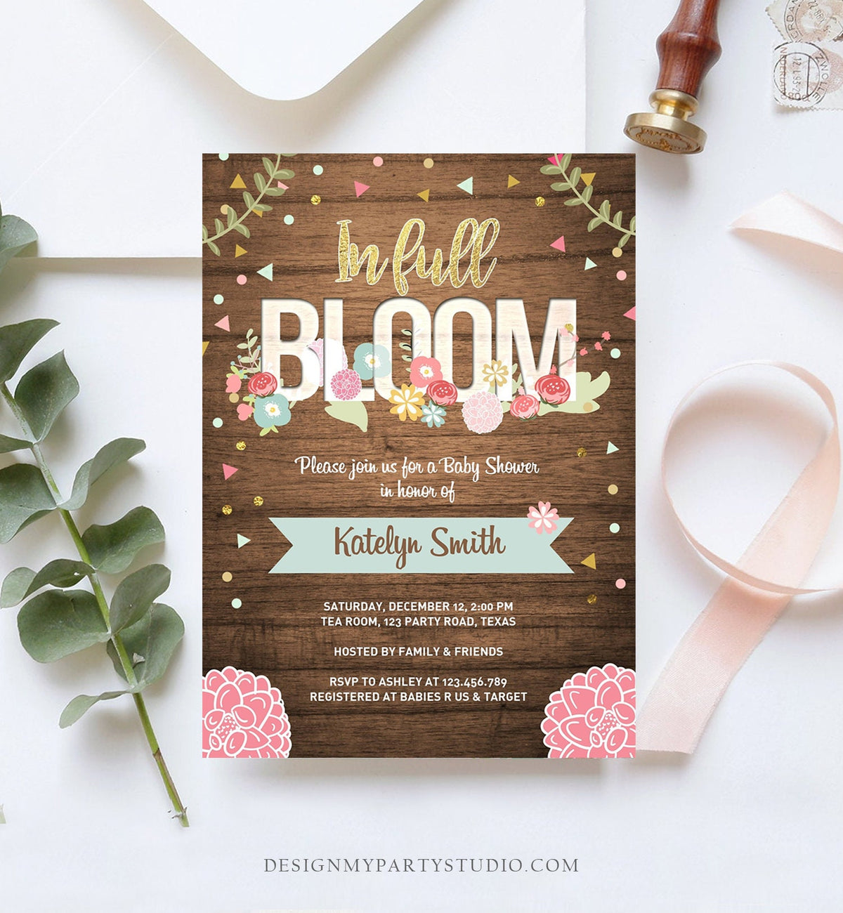 Rustic floral baby shower invitations fashion