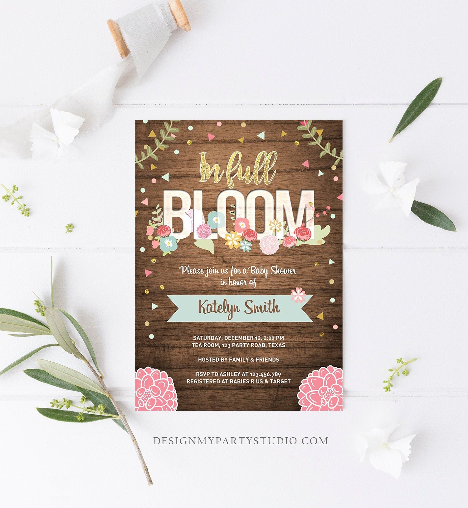 Editable In Full Bloom Baby Shower Invitation Coed Shower Floral Rustic Spring Pink Girl Download Printable Template Corjl Digital 0207