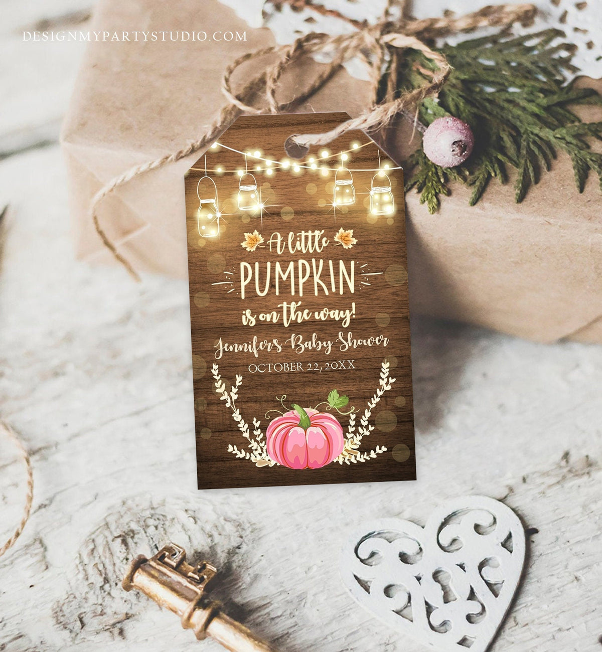 Editable Little Pumpkin Favor Tag Thank You Tag Birthday Baby Shower Rustic Wood Fall Autumn Pumpkin Download Corjl Template Printable 0015