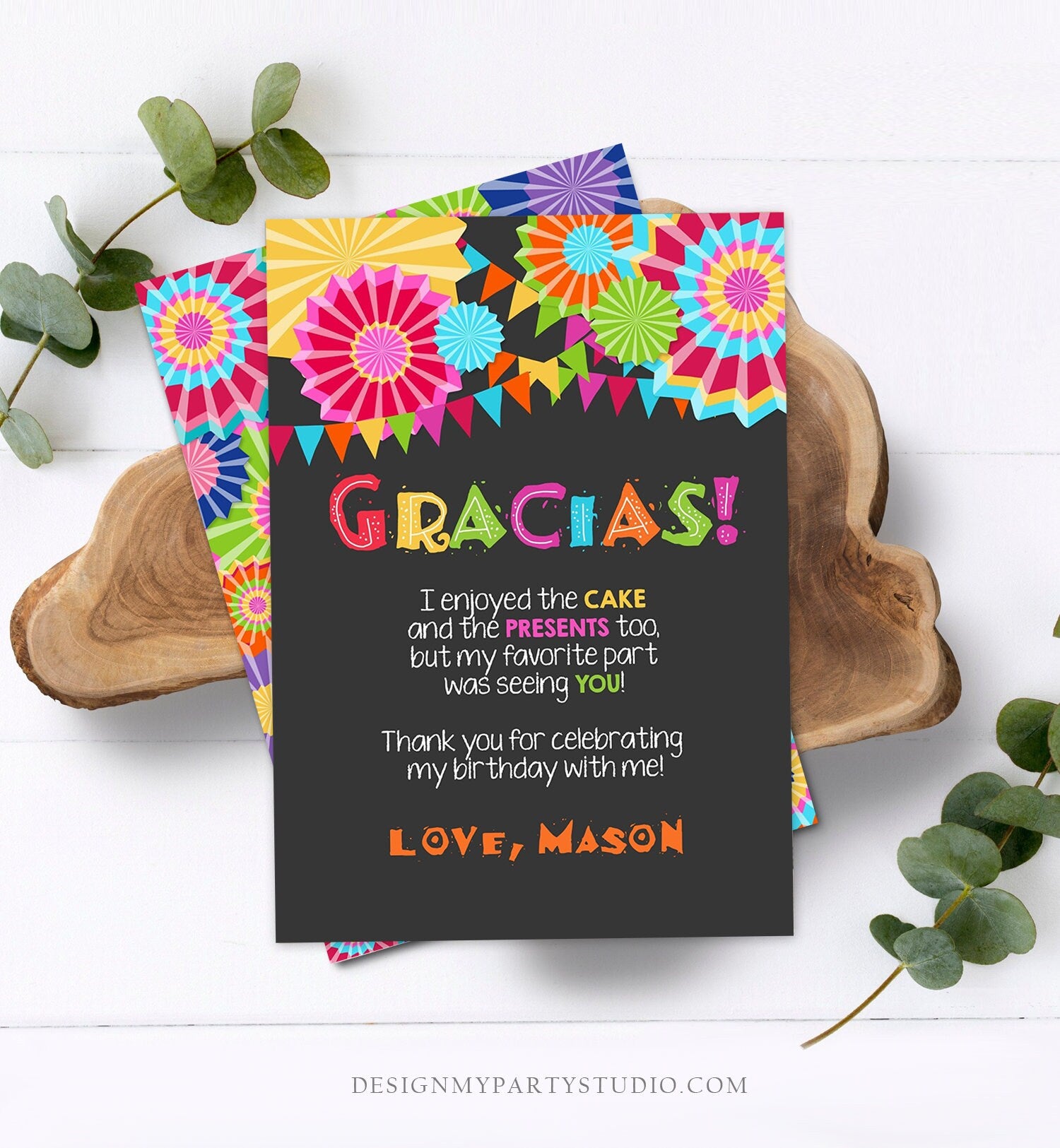 Editable Fiesta Gracias Thank You Card Mexican Birthday Party Baby Shower Graduation Note Digital Download Corjl Template Printable 0045