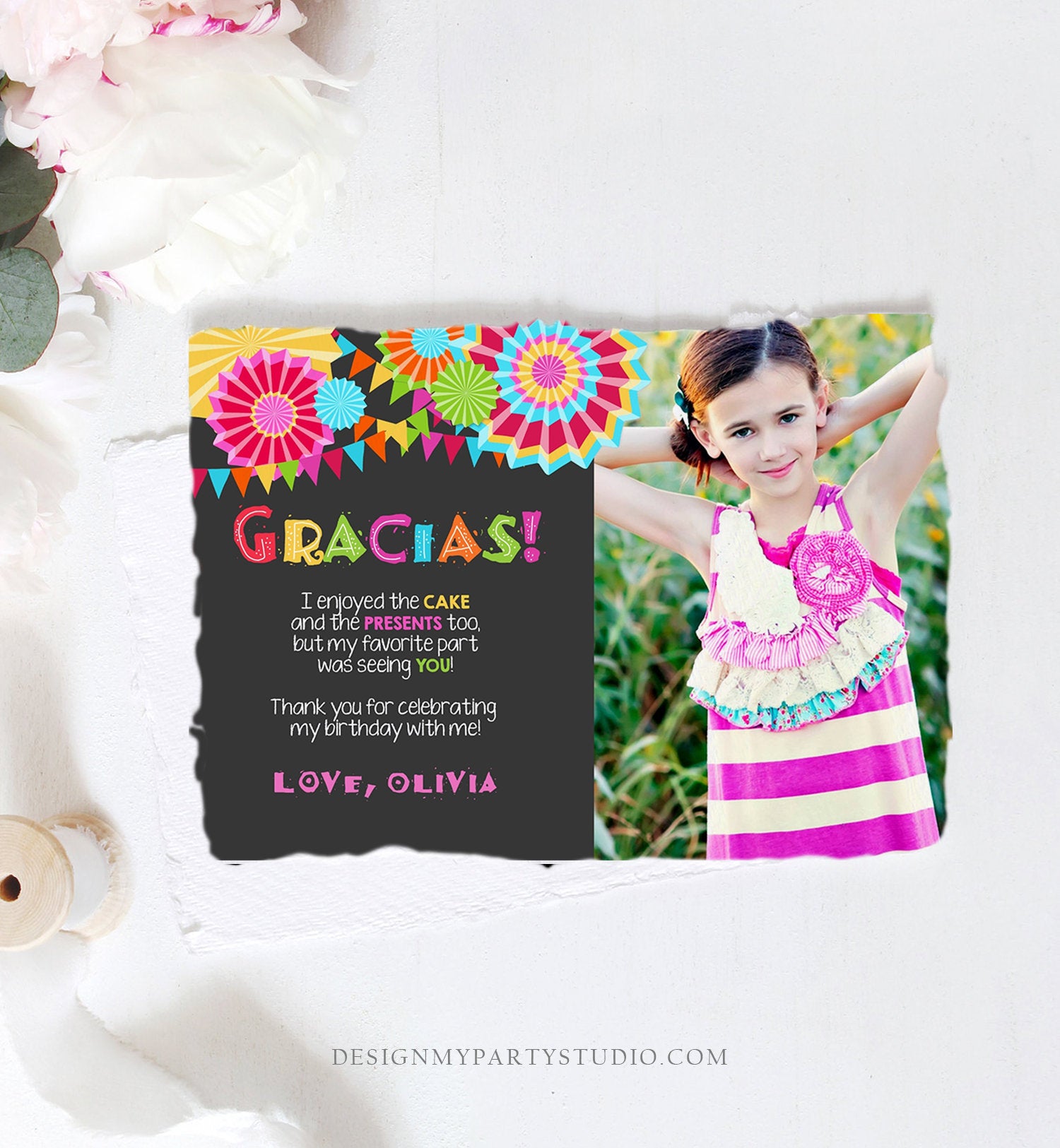 Editable Fiesta Gracias Thank You Card Mexican Birthday Party Baby Shower Graduation Note Digital Download Corjl Template Printable 0045