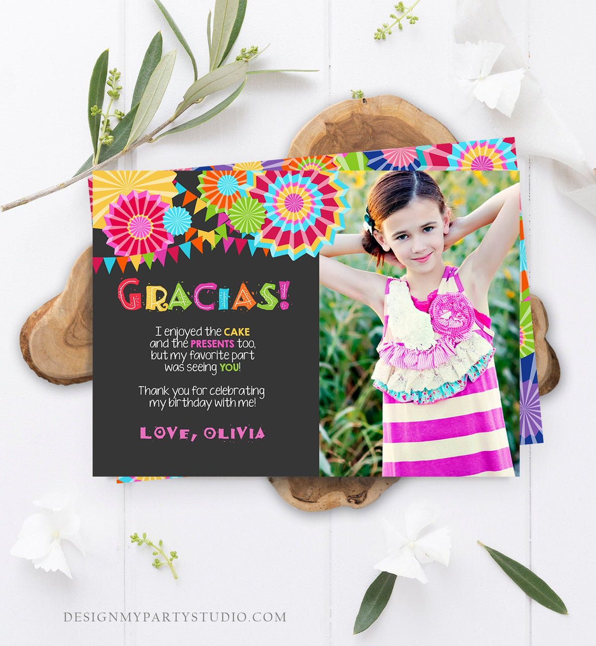 Editable Fiesta Gracias Thank You Card Mexican Birthday Party Baby Shower Graduation Note Digital Download Corjl Template Printable 0045