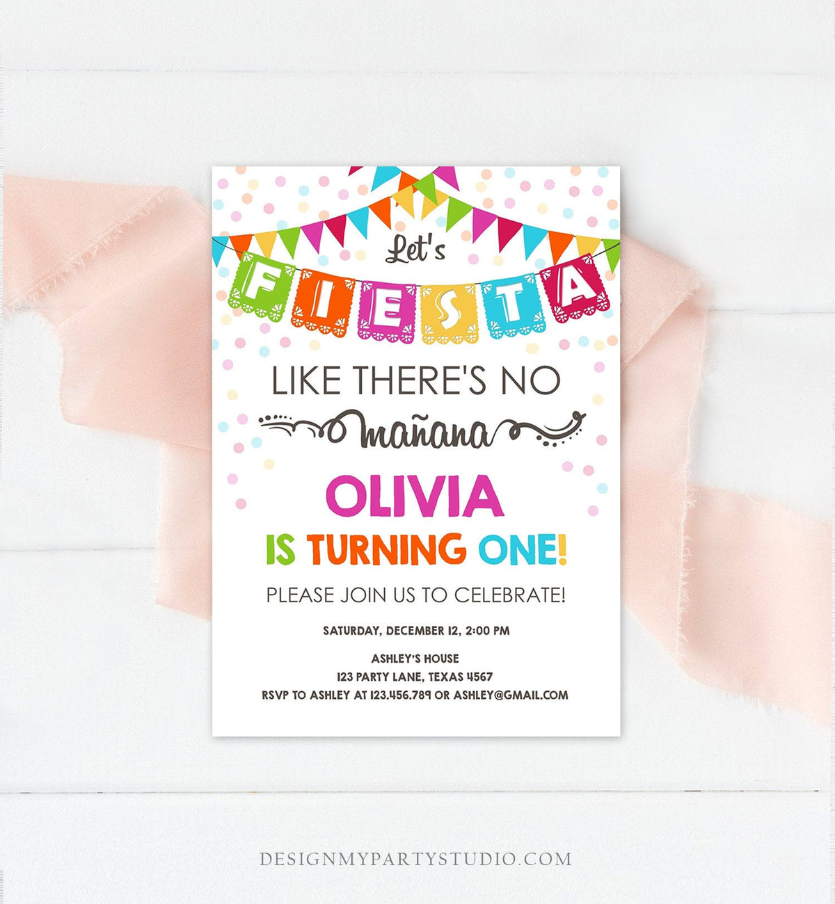 Editable Fiesta Birthday Invitation Let&#39;s Fiesta Like There is no Manana Cactus Mexican No Time to Siesta First Birthday Corjl Template 0045