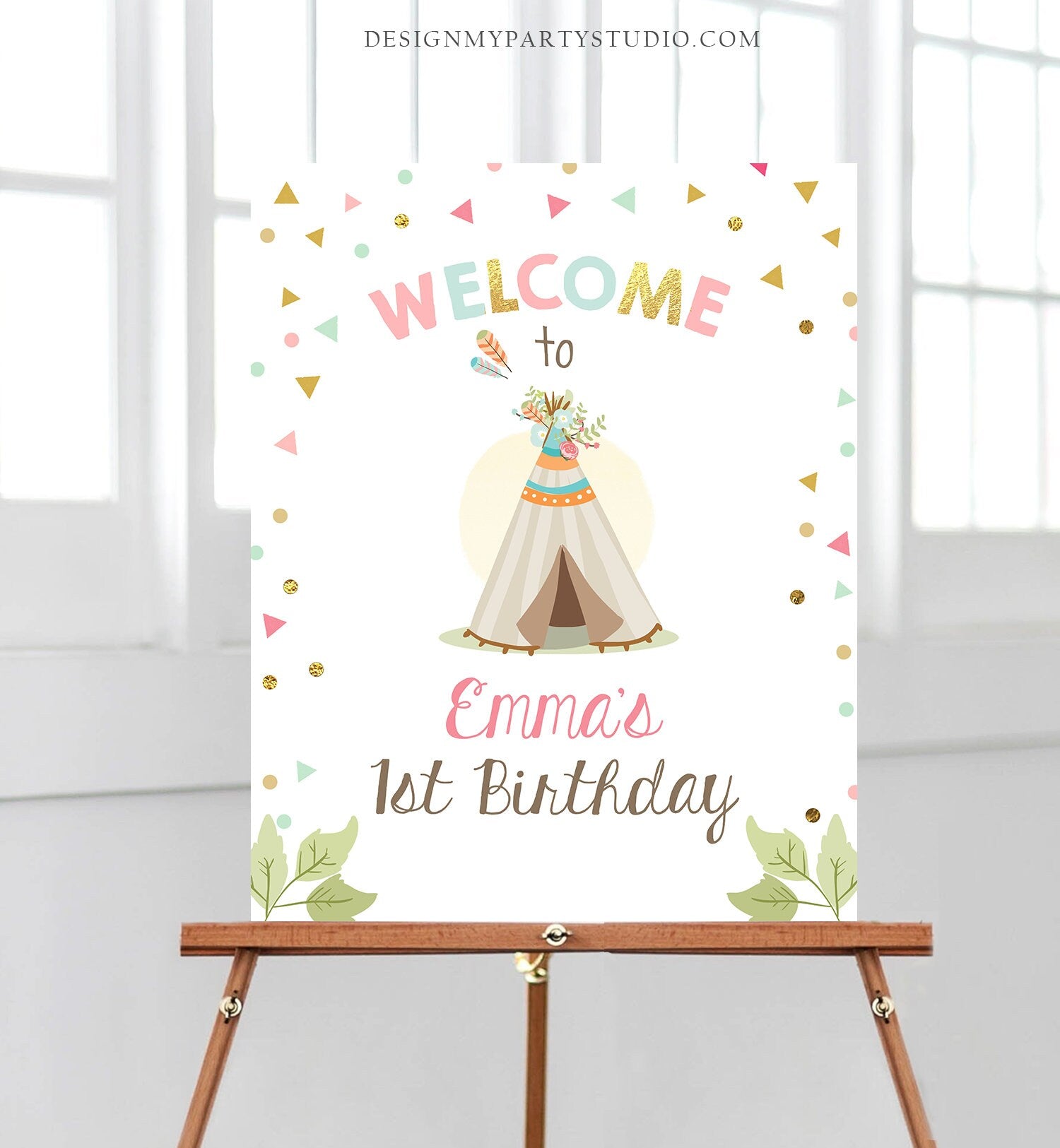 Editable Wild One Welcome Sign Party Wild and Three Birthday Sign Tribal Teepee Baby Shower Girl Boho Template PRINTABLE Corjl 0092