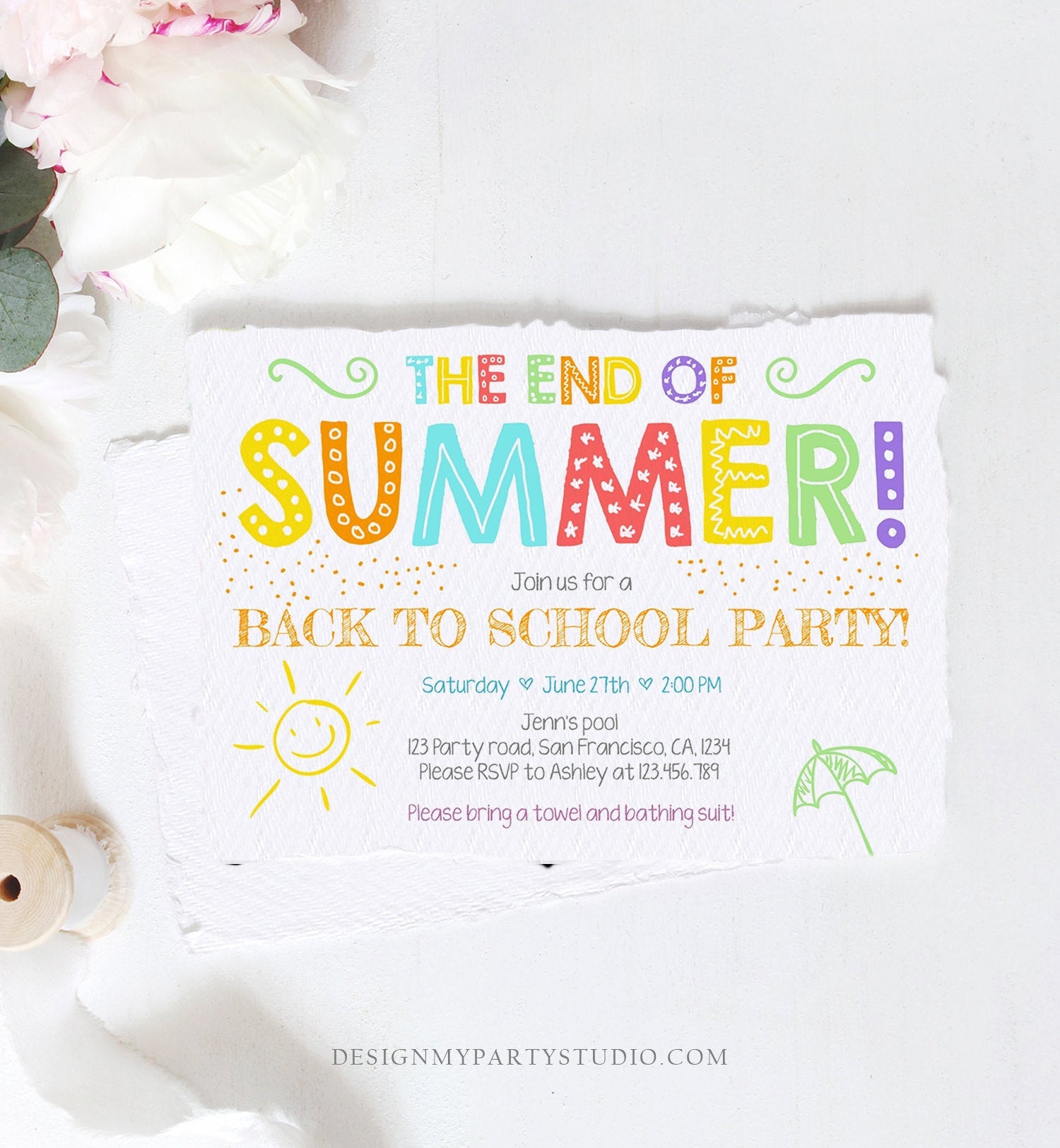 Editable End Of The Summer Pool Party Invitation Back to School Splish Splash Birthday Swimming Download Corjl Template Printable 0156