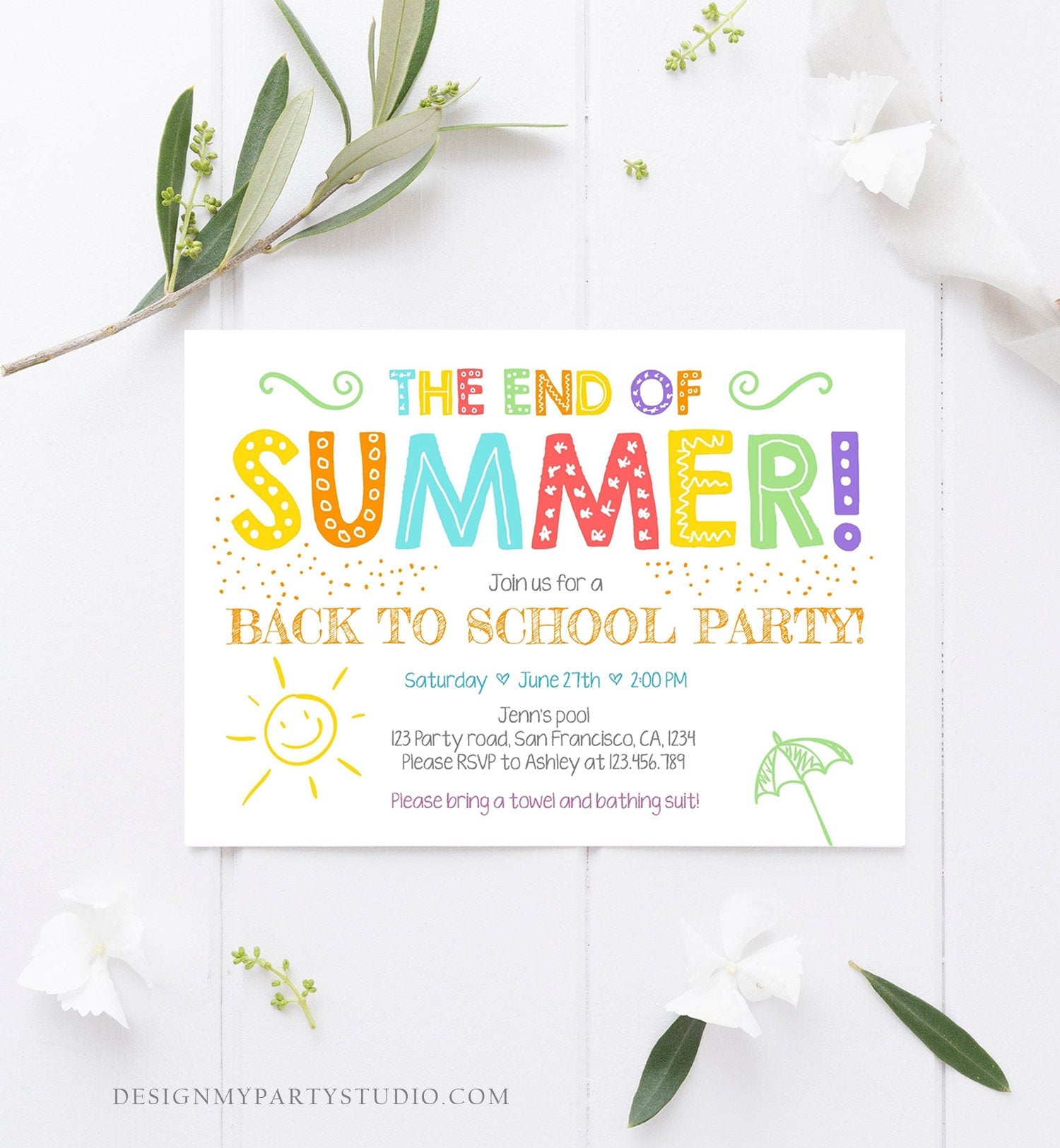 Editable End Of The Summer Pool Party Invitation Back to School Splish Splash Birthday Swimming Download Corjl Template Printable 0156