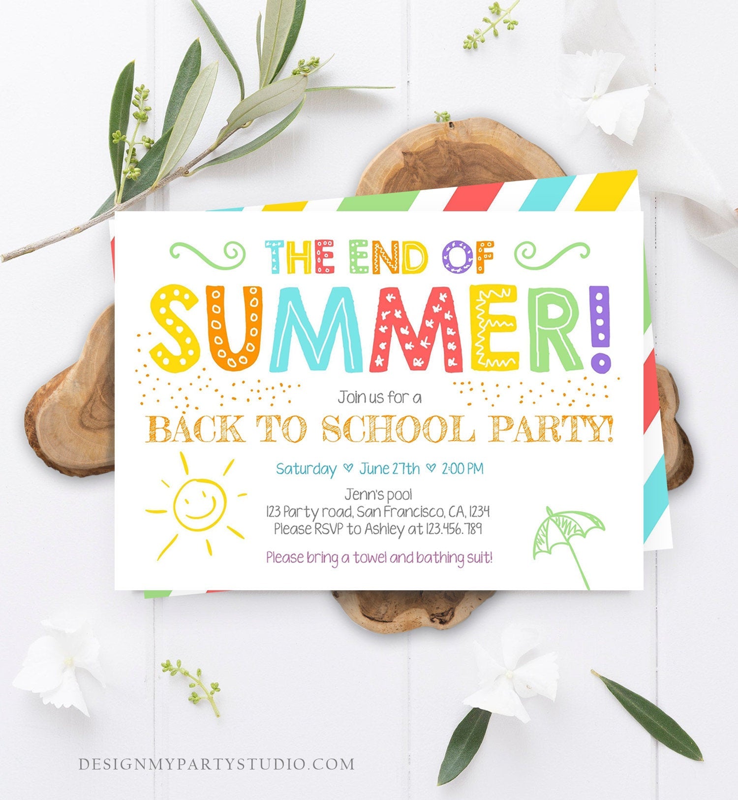 Editable End Of The Summer Pool Party Invitation Back to School Splish Splash Birthday Swimming Download Corjl Template Printable 0156