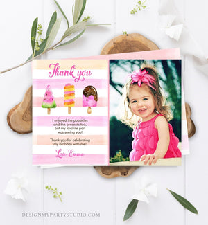 Editable Thank You Card Popsicle Thank you Note Popsicle Birthday Photo Girl Summer Ice Cream Party Download Printable Template Corjl 0143