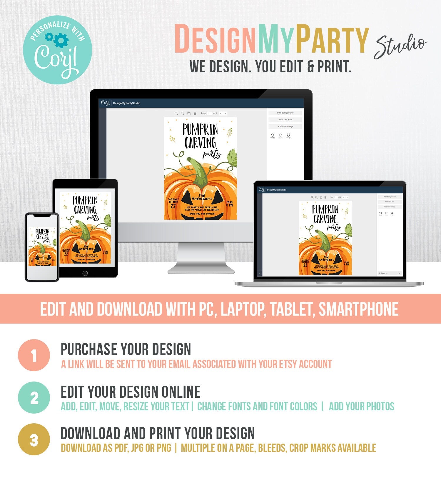 Editable Pumpkin Carving Party Invitation Fall Party Autumn Party Halloween Carving Invitation Self Editing Printable Template Corjl 0175