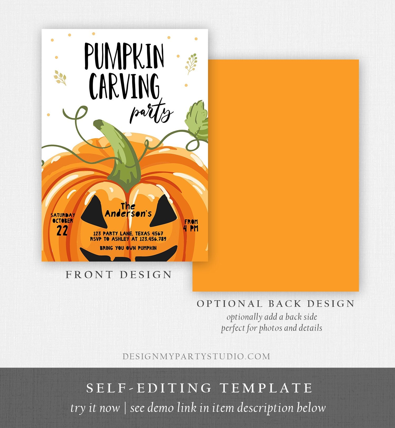 Editable Pumpkin Carving Party Invitation Fall Party Autumn Party Halloween Carving Invitation Self Editing Printable Template Corjl 0175