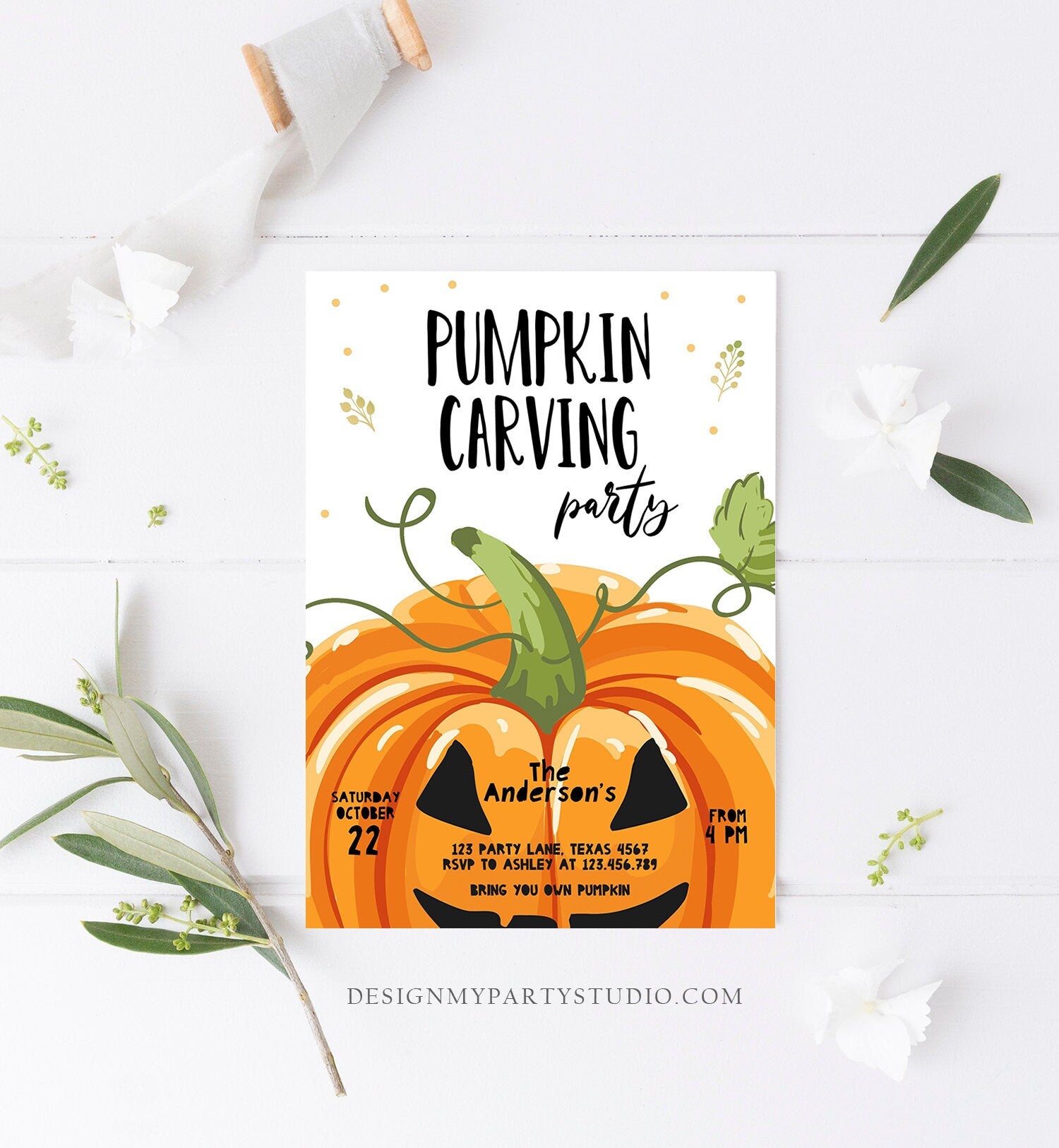 Editable Pumpkin Carving Party Invitation Fall Party Autumn Party Halloween Carving Invitation Self Editing Printable Template Corjl 0175