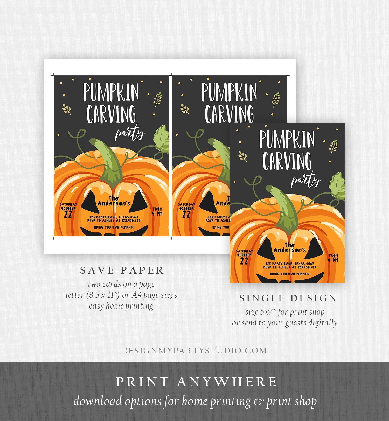 Editable Pumpkin Carving Party Invitation Fall Party Autumn Party Halloween Carving Invitation Self Editing Printable Template Corjl 0175