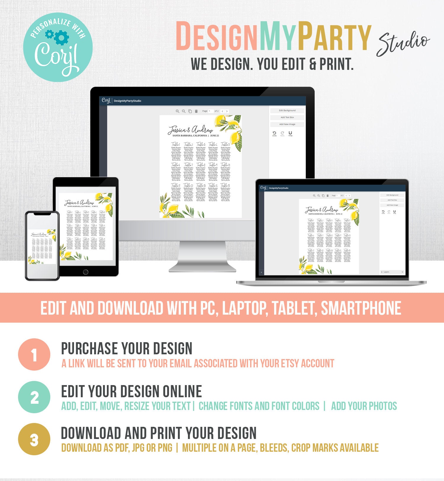 Editable Lemon Seating Chart Sign Wedding Seating Table Sign Greenery Bridal Shower Italian Table Lemonade Corjl Template Printable 0220