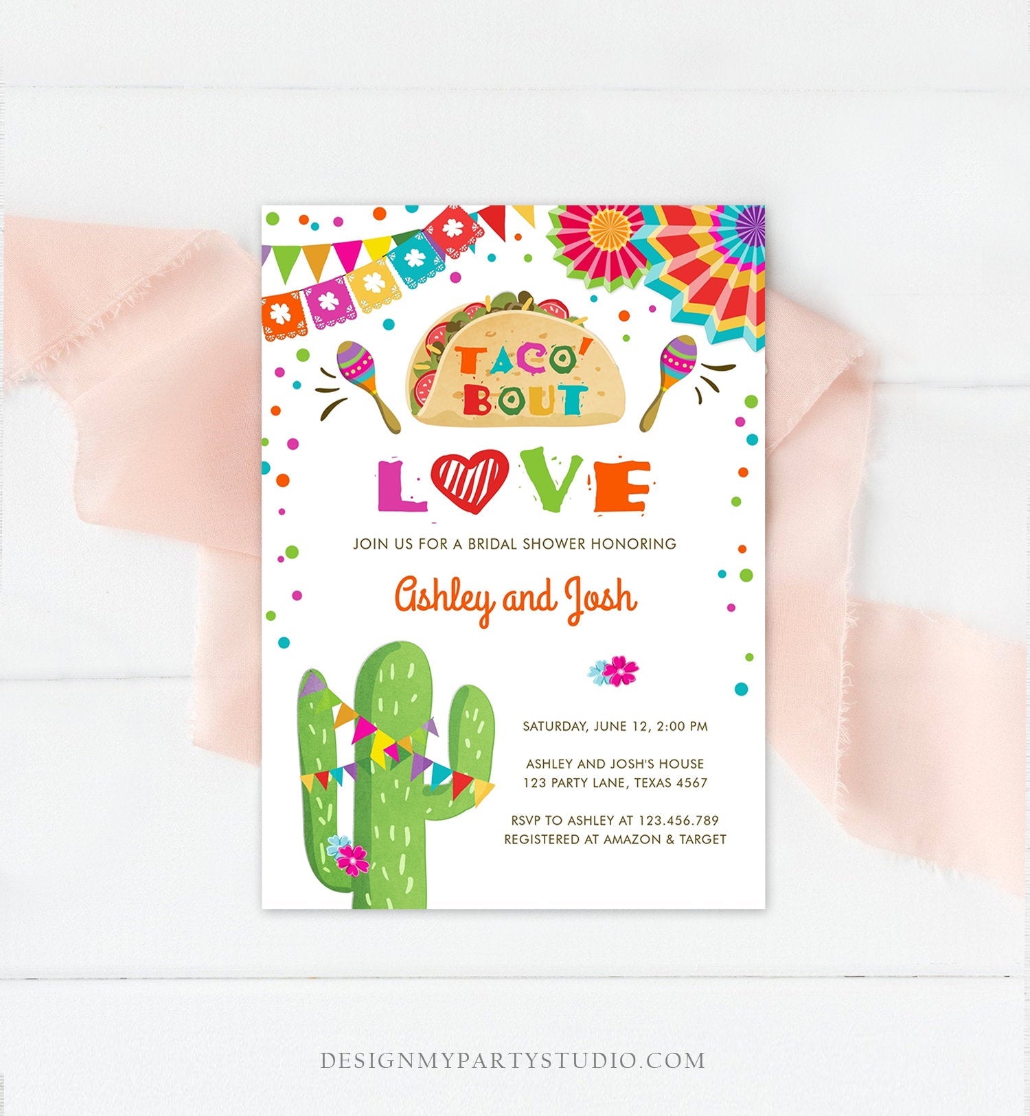 Editable Taco Bout Love Fiesta Couples Shower Invitation Coed Joined Cactus Mexican Instant Digital Download Corjl Template Printable 0045