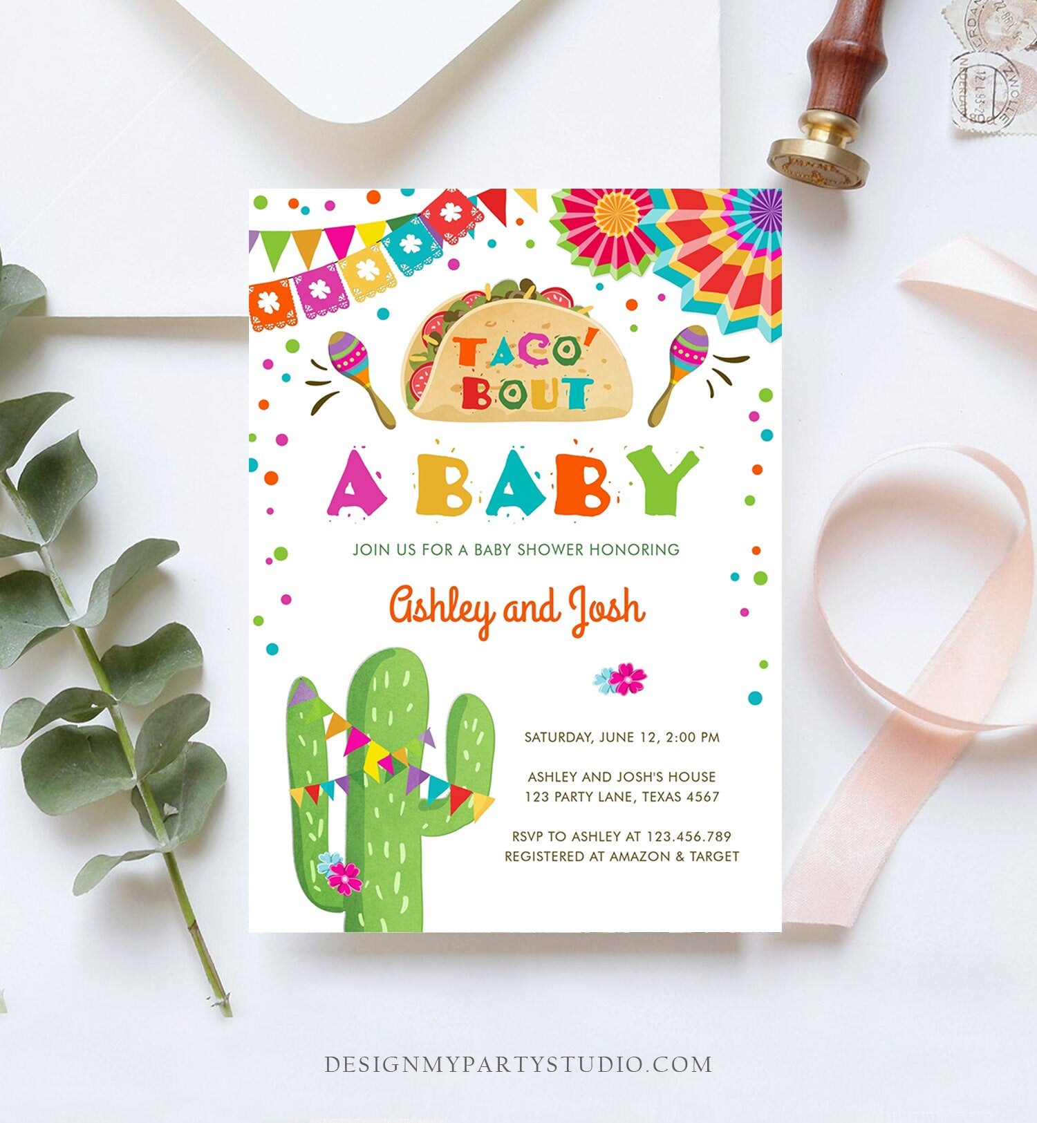 Editable Taco Bout A Baby Baby Shower Invitation Fiesta Cactus Mexican Couples Coed Shower Instant Download Printable Corjl Template 0045