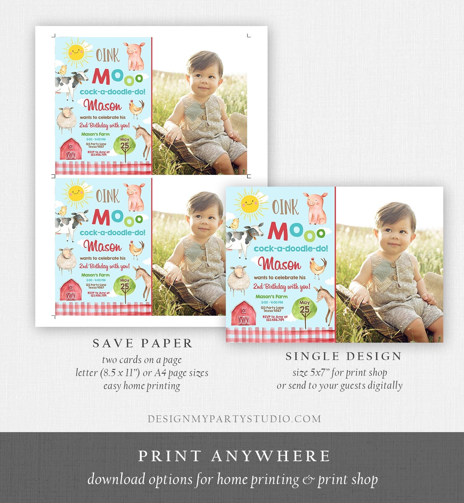 Editable Farm Birthday Invitation Boy Farm Animals Boy Barnyard Birthday Party Download Printable Invitation Template Digital Corjl 0160