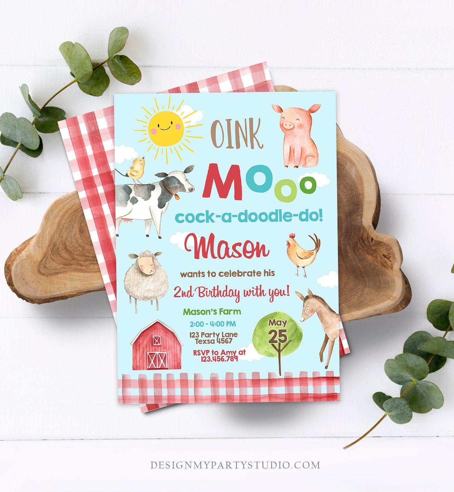 Editable Farm Birthday Invitation Boy Farm Animals Boy Barnyard Birthday Party Download Printable Invitation Template Digital Corjl 0160