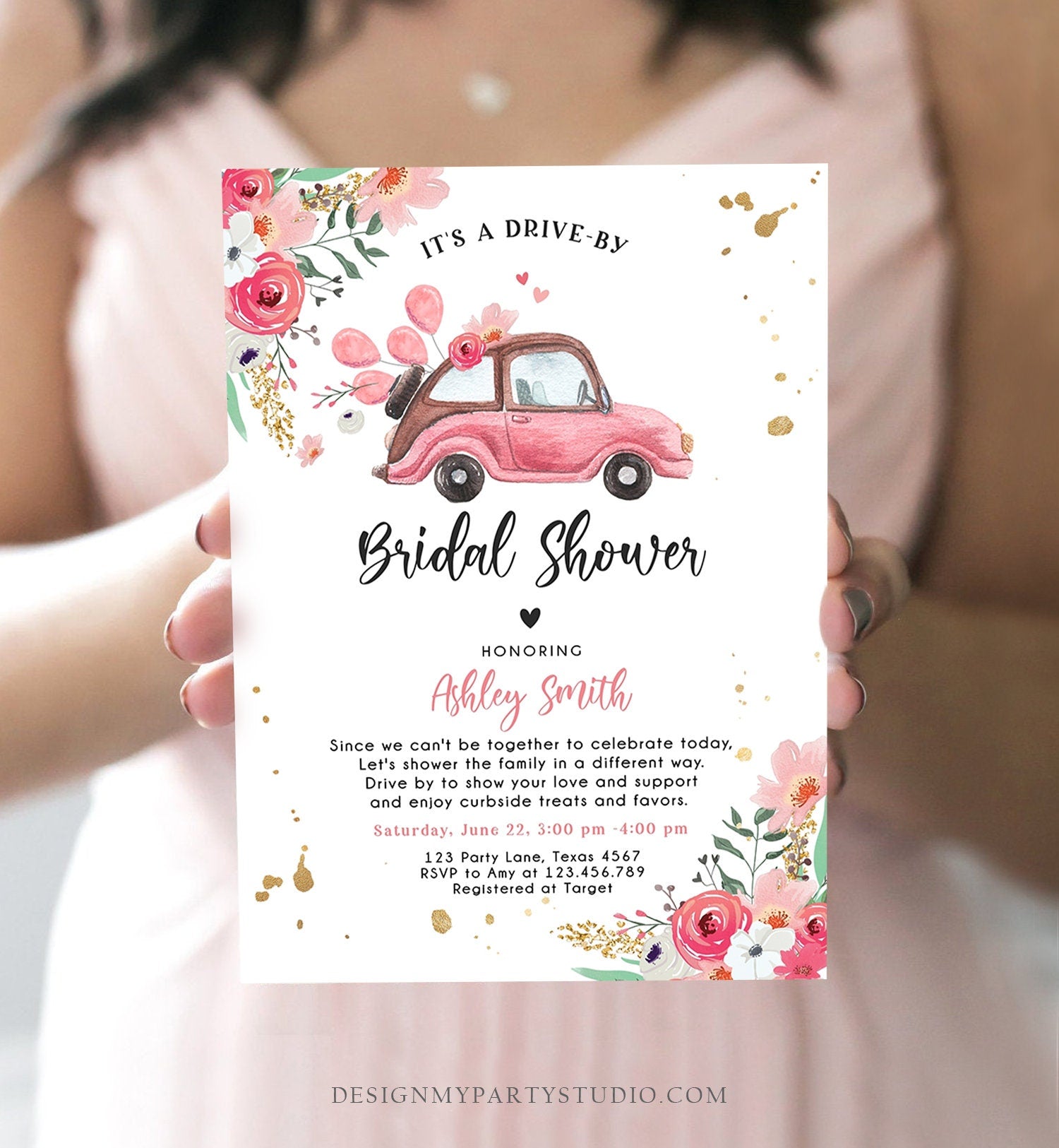 Editable Drive By Bridal Shower Invitation Couples Shower Invite Quarantine Drive Through Floral Wedding Shower Template Download Corjl 0335