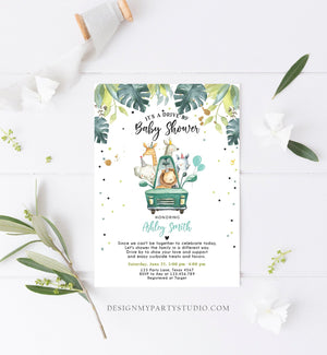 Editable Drive By Baby Shower Invitation Safari Animals Coed Shower Drive Through Quarantine Blue Boy Sprinkle Template Download Corjl 0345