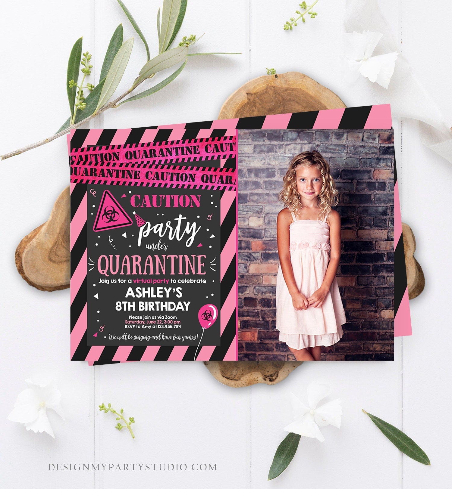 Editable Quarantine Birthday Invitation Virtual Party Quarantine Party Zoom Girl Pink No One Invited Hangout Corjl Template Printable 0334