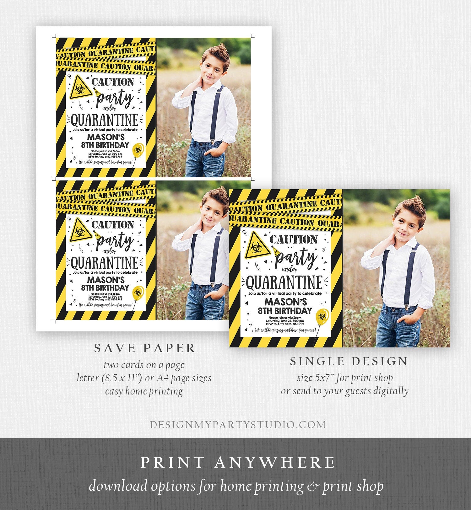 Editable Quarantine Birthday Invitation Virtual Party Quarantine Party Zoom Boy Photo No One Invited Hangout Corjl Template Printable 0334