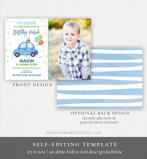 Editable Drive By Birthday Parade Invitation Virtual Party Invite Honk Wave Boy Blue Car Quarantine Party No One Invited Digital Corjl 0333