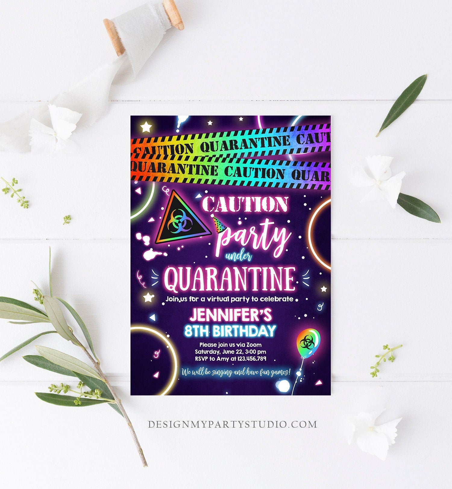 Editable Quarantine Birthday Invitation Virtual Party Quarantine Party Zoom Girl Pink No One Invited Hangout Corjl Template Printable 0334