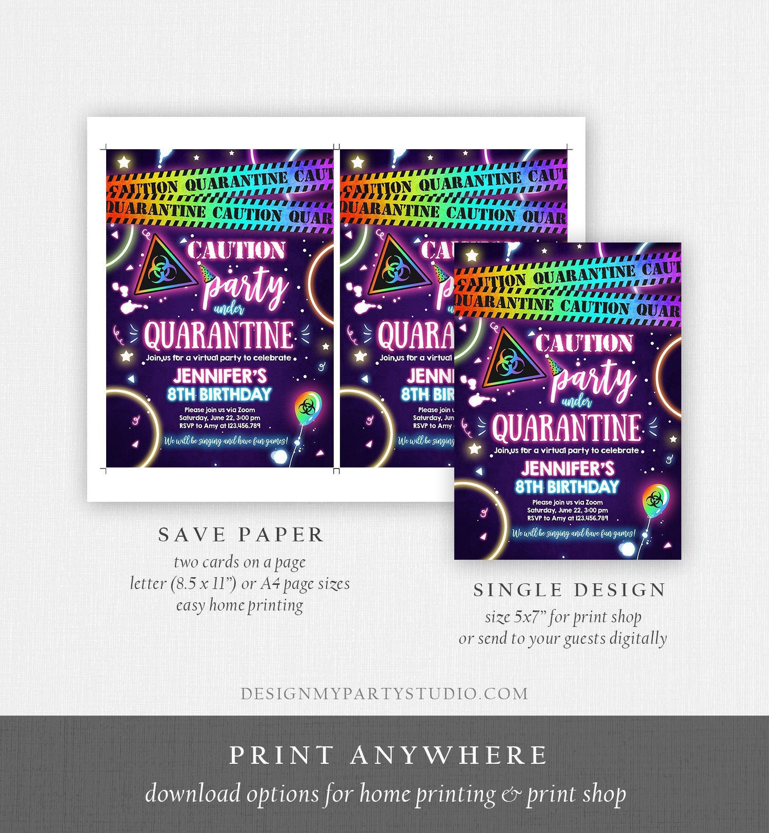 Editable Quarantine Birthday Invitation Virtual Party Quarantine Party Zoom Girl Pink No One Invited Hangout Corjl Template Printable 0334