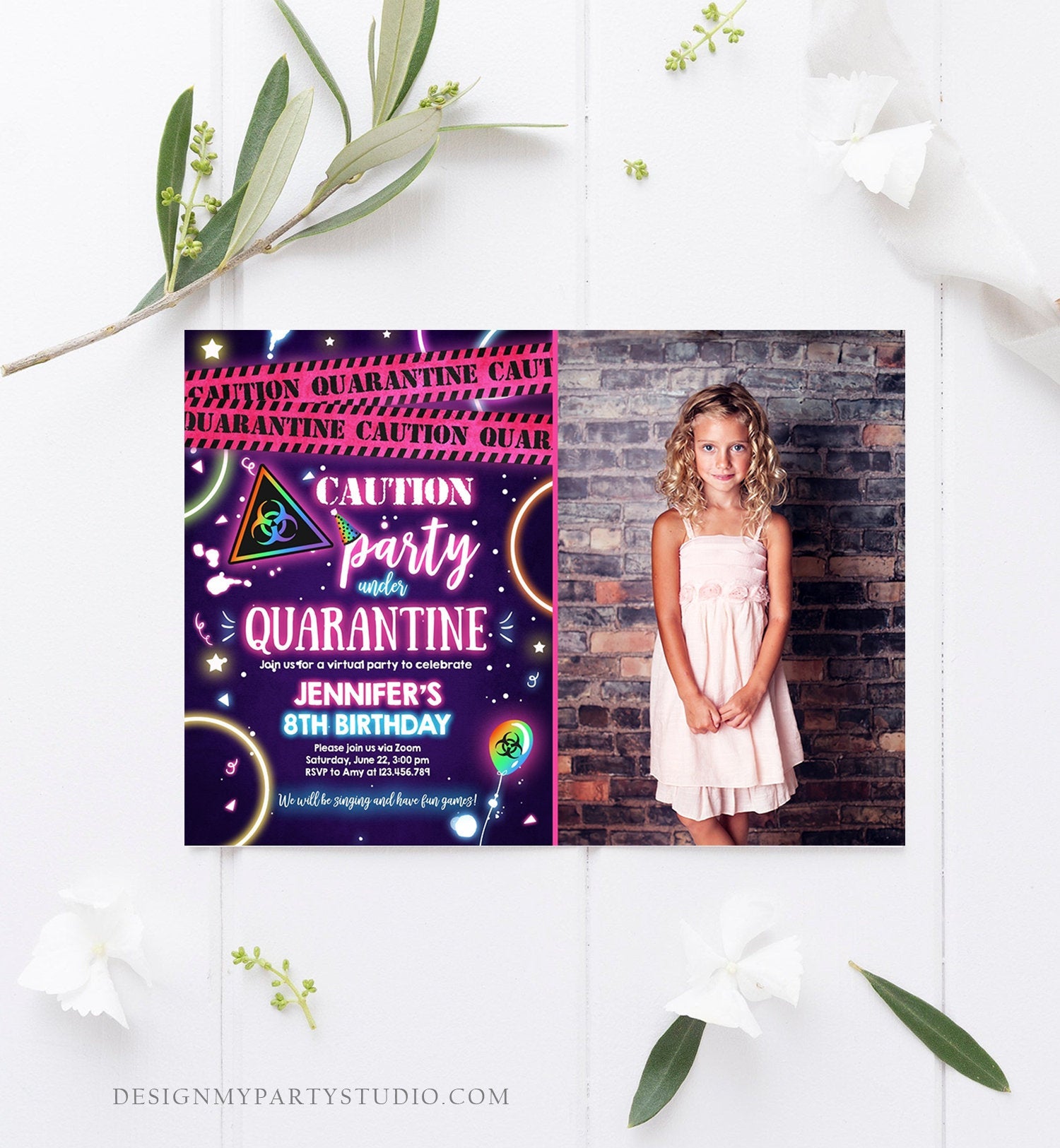 Editable Quarantine Birthday Invitation Virtual Party Quarantine Party Zoom Girl Pink No One Invited Hangout Corjl Template Printable 0334