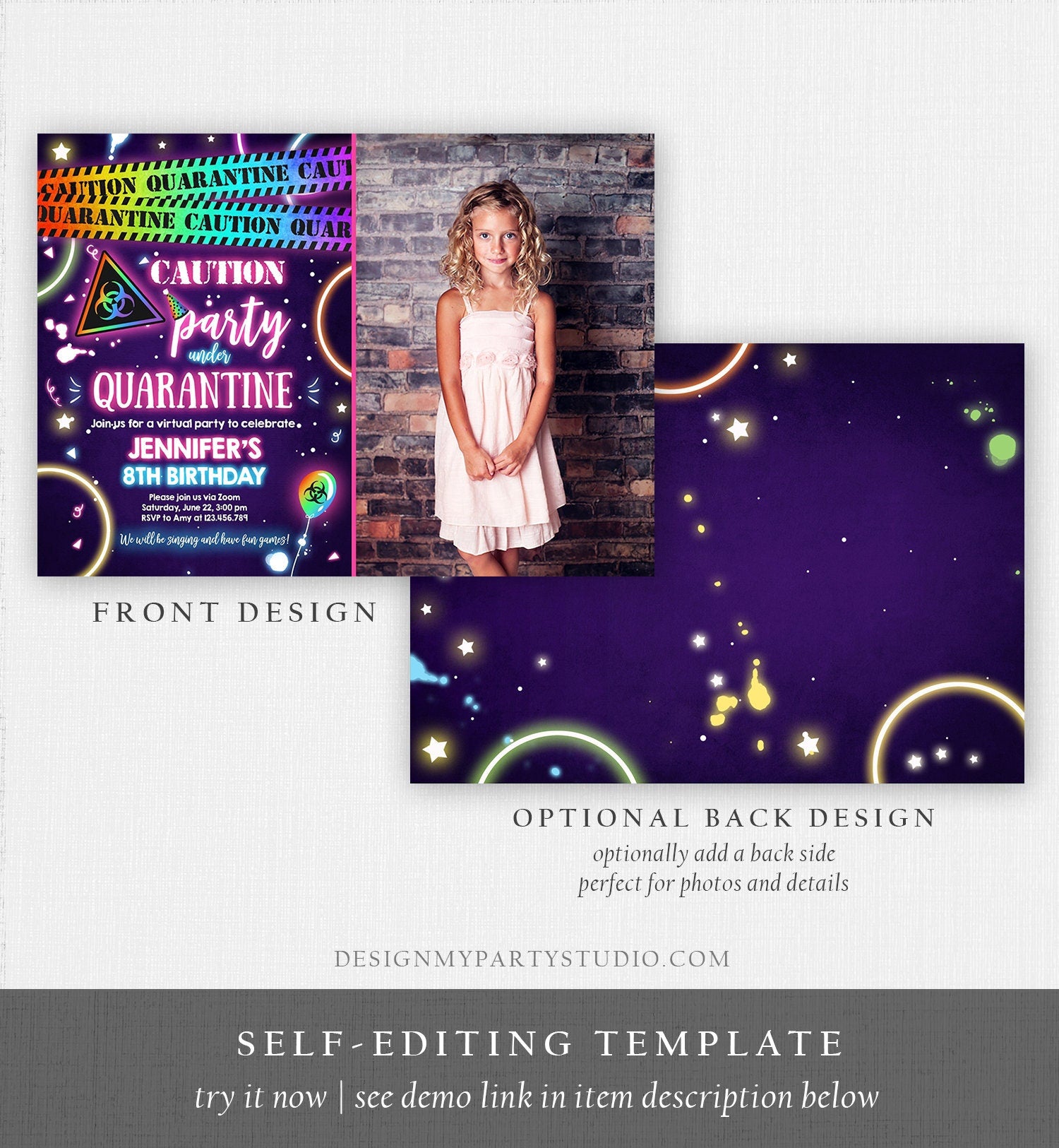 Editable Quarantine Birthday Invitation Virtual Party Quarantine Party Zoom Girl Pink No One Invited Hangout Corjl Template Printable 0334