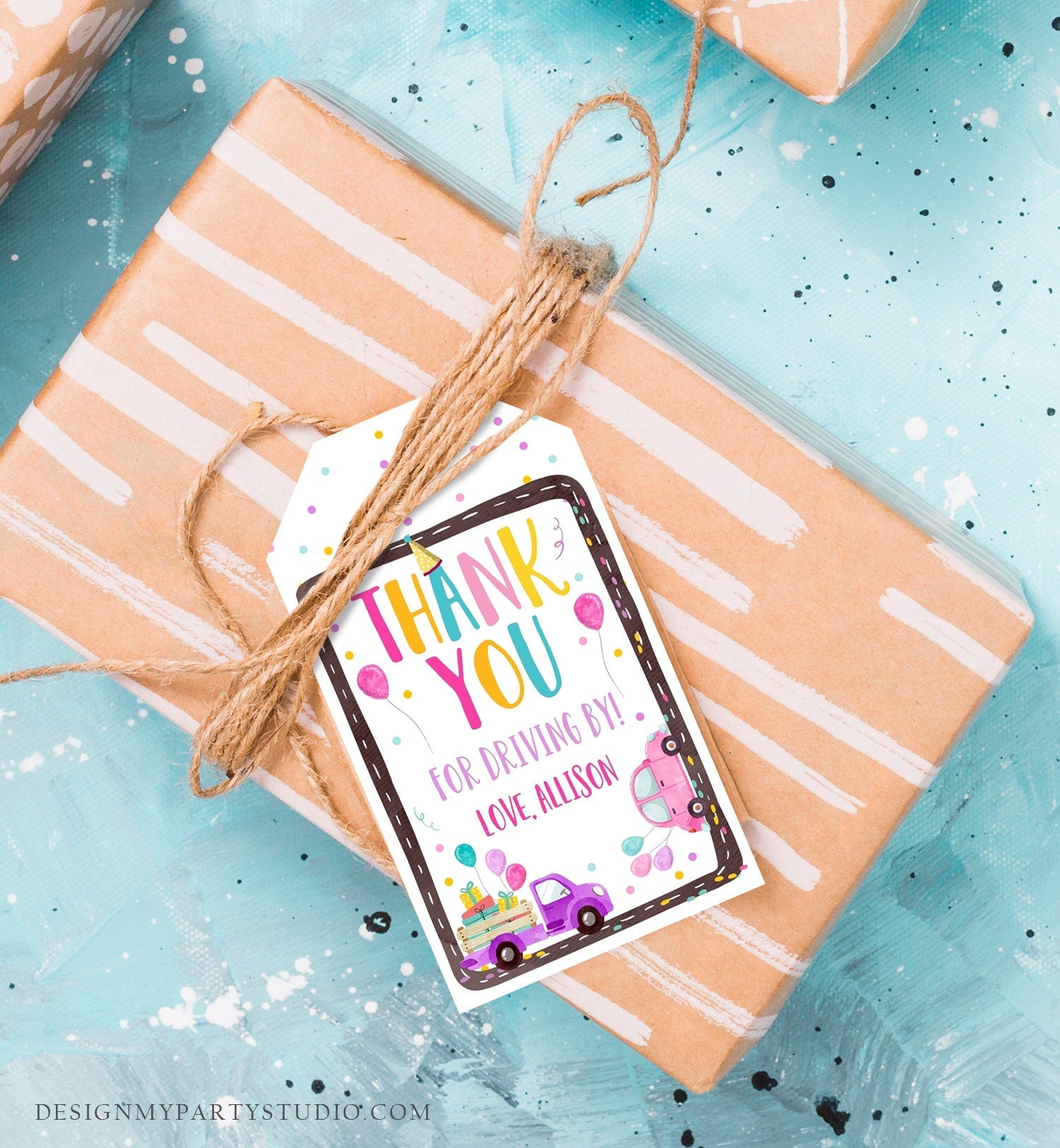 Editable Drive By Favor Tag Drive By Birthday Favors Party Parade Thank You Gift Tags Quarantine Pink Car Girl Corjl Template Printable 0333