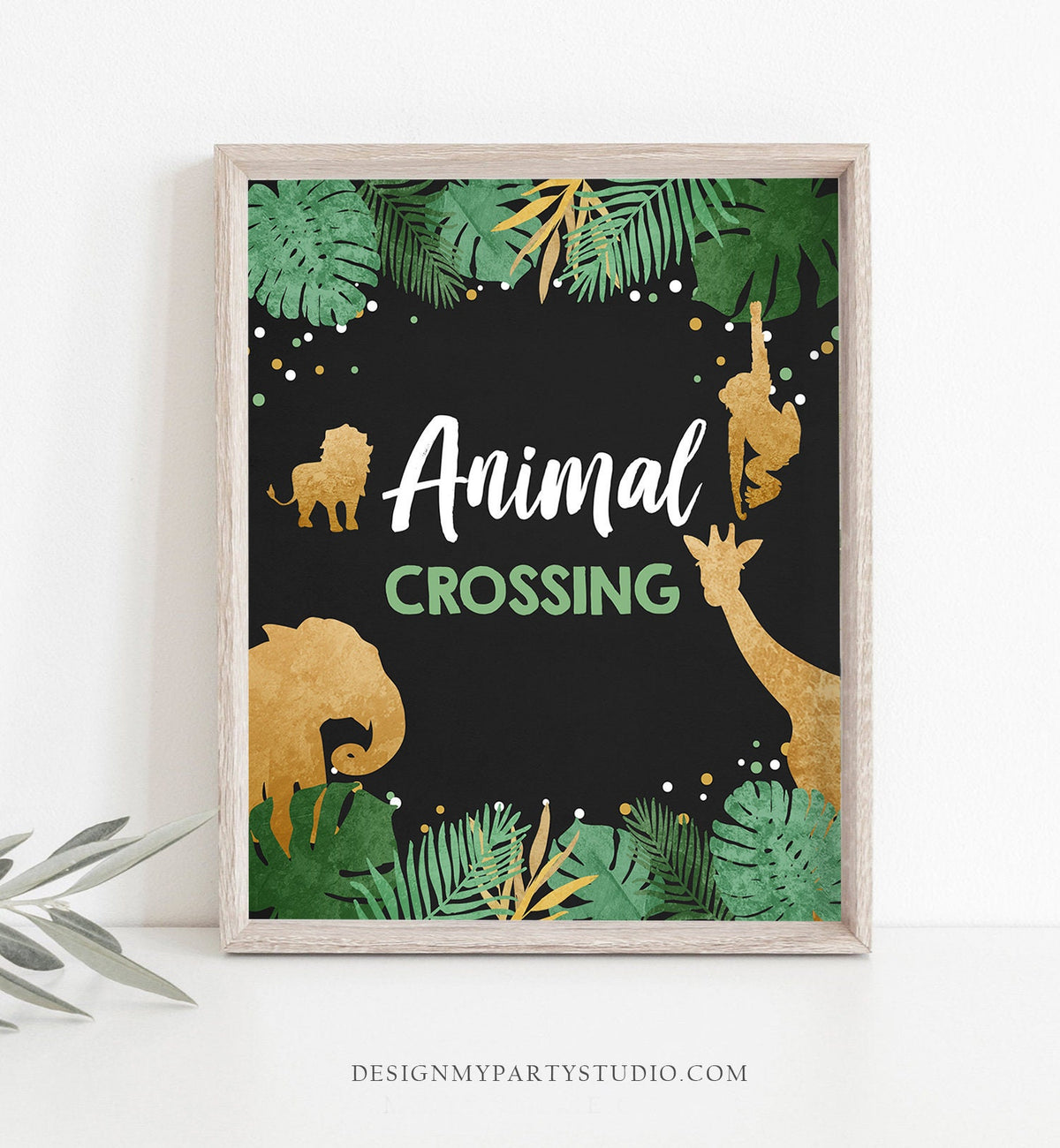 Animal Crossing Birthday Sign Boy Safari Animals Party Wild One Two Wild Tropical Green Gold Jungle Zoo Table Sign Decor Printable 0016