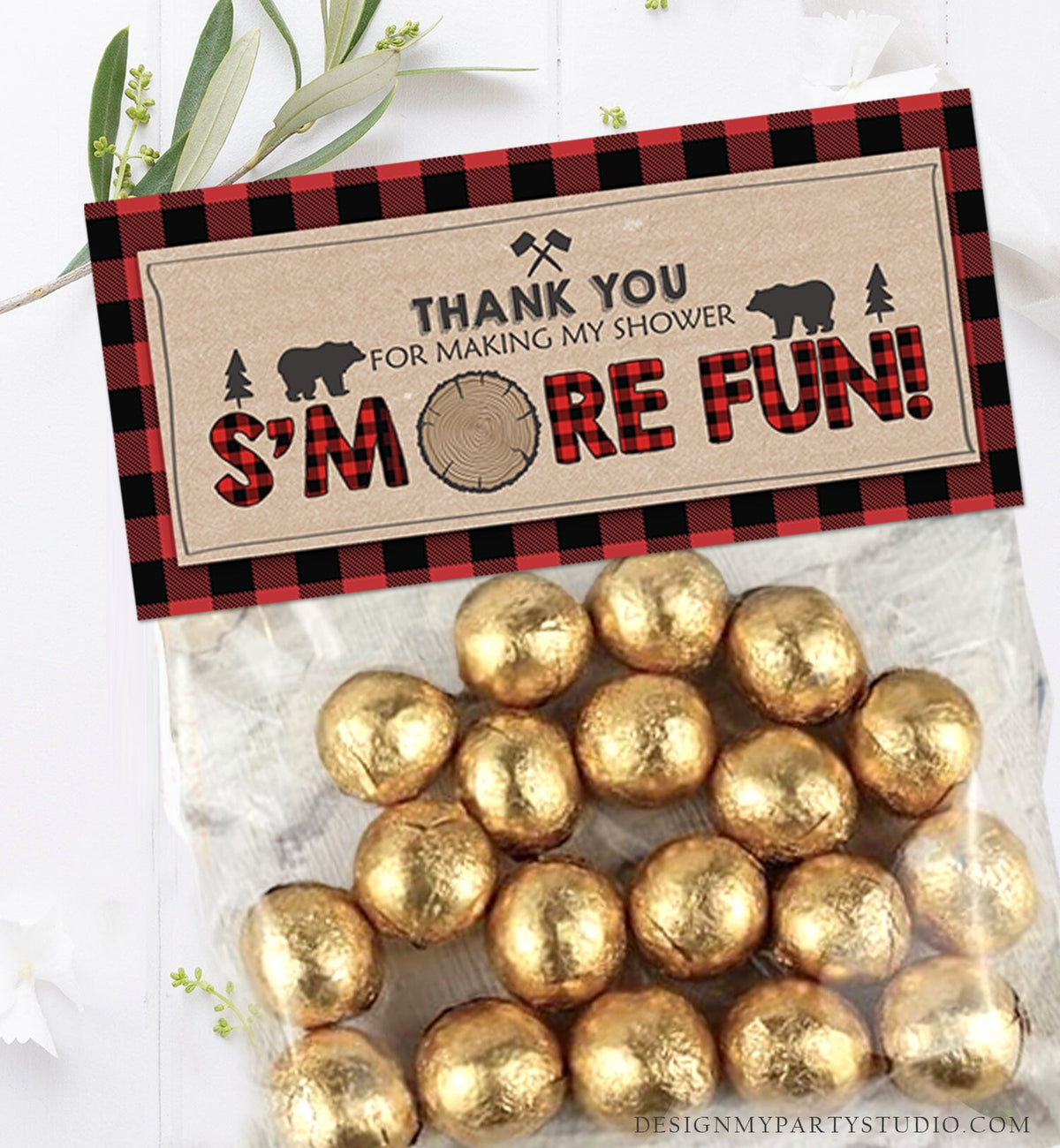 Editable Printable Treat Bag toppers Lumberjack Birthday Party Lumberjack Baby Shower Party S&#39;more Download Template Corjl PRINTABLE 0026