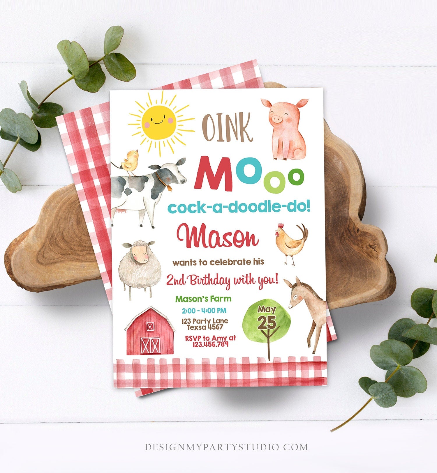 Editable Farm Birthday Invitation Boy Farm Animals Boy Barnyard Birthday Party Download Printable Invitation Template Digital Corjl 0160