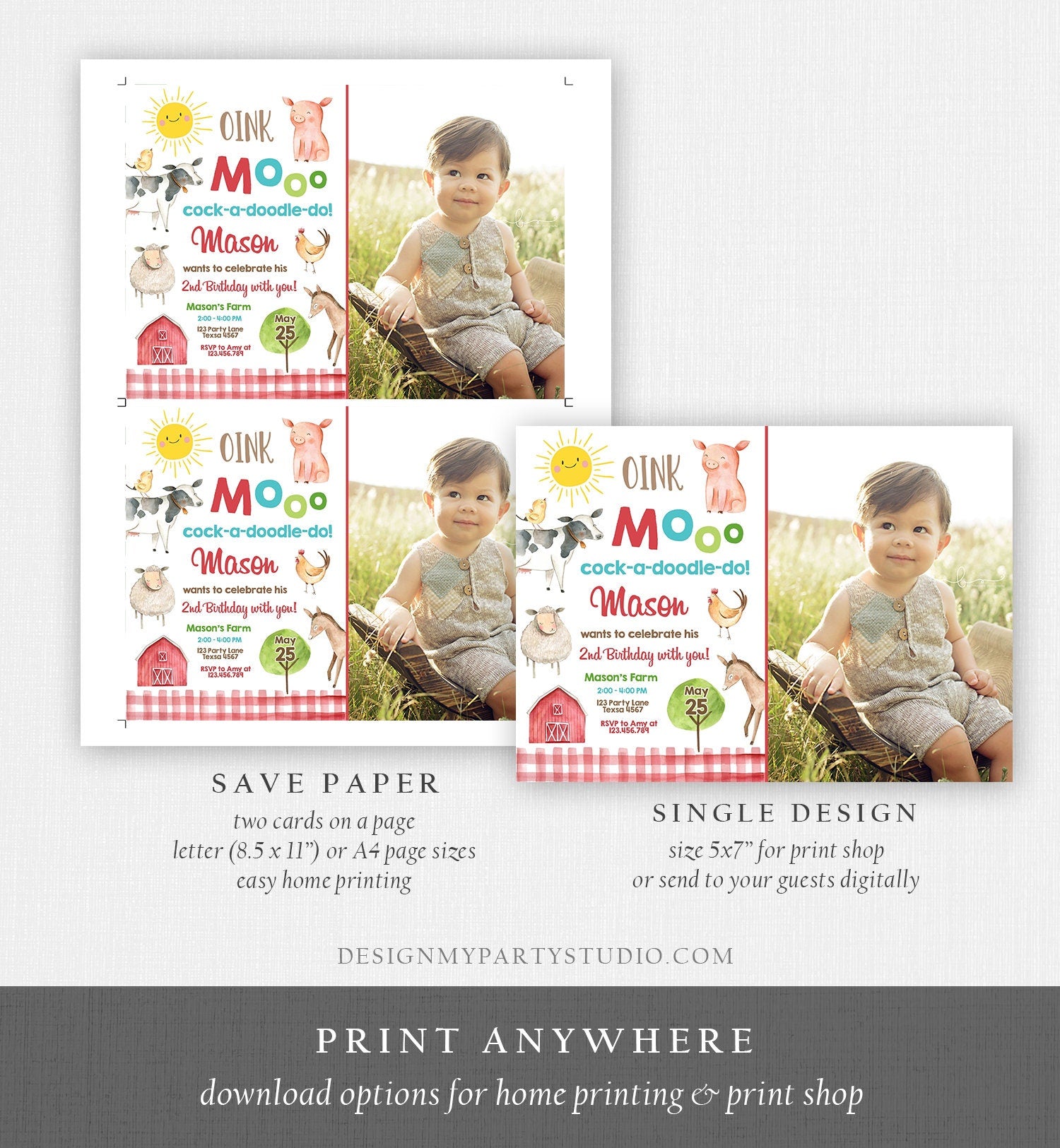 Editable Farm Birthday Invitation Boy Farm Animals Boy Barnyard Birthday Party Download Printable Invitation Template Digital Corjl 0160