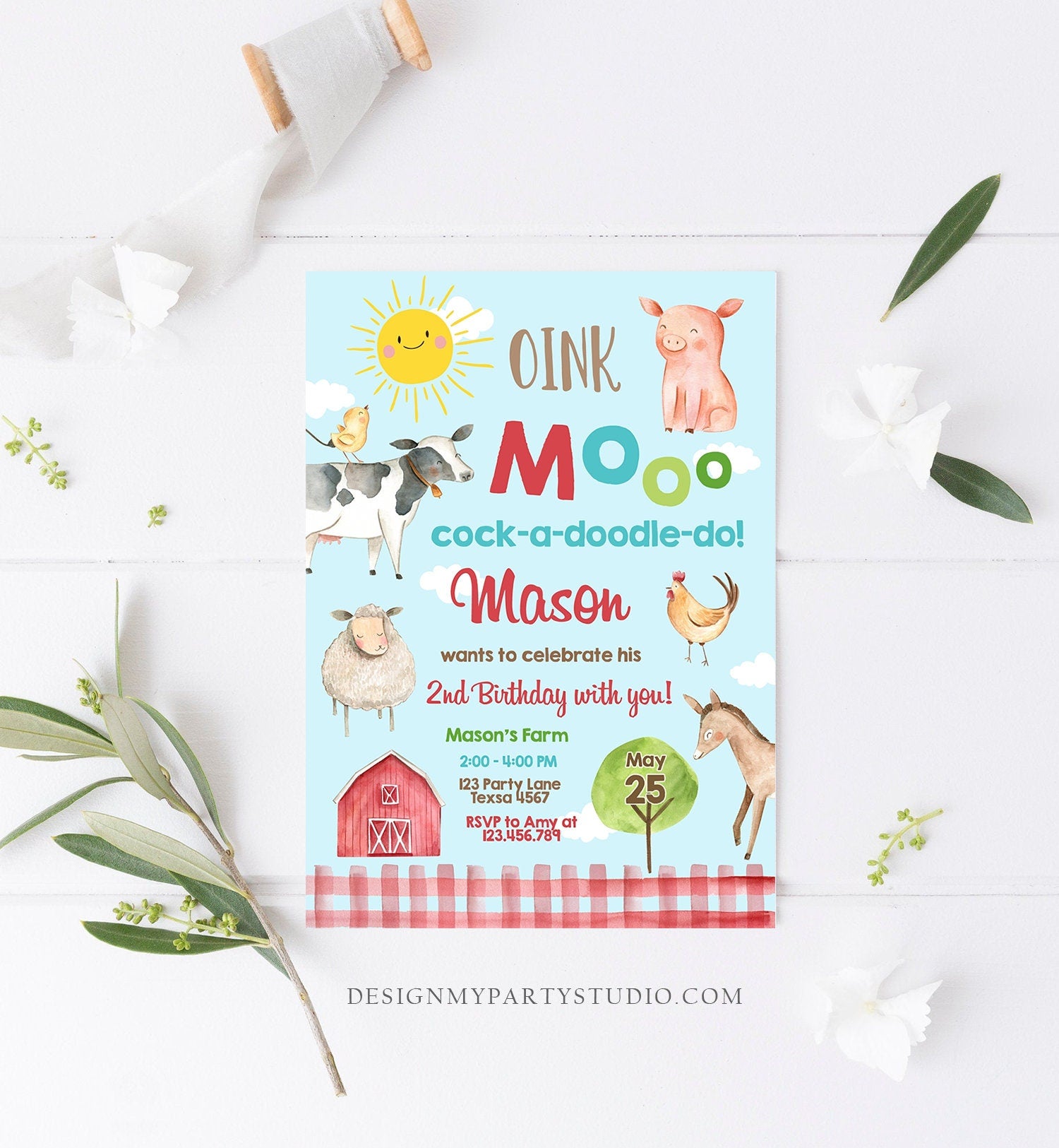 Editable Farm Birthday Invitation Boy Farm Animals Boy Barnyard Birthday Party Download Printable Invitation Template Digital Corjl 0160