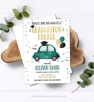 Editable Drive By Graduation Parade Invitation Drive Through Party Gold Green Quarantine Graduate 2021 High School Grad Download Corjl 0337