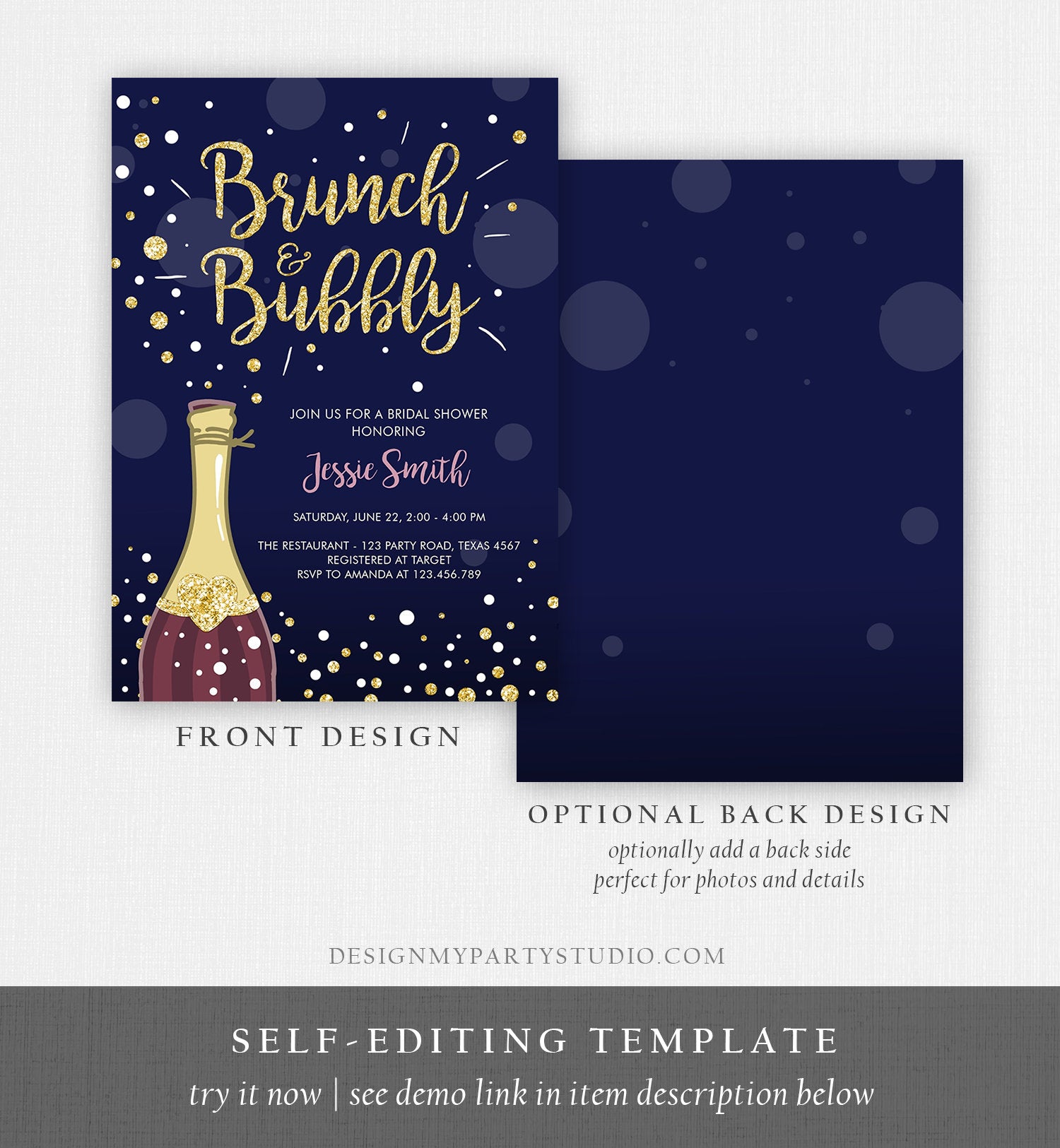 Editable Brunch and Bubbly Bridal Shower Invitation Floral Champagne Burgundy Gold Wedding Download Printable Template Digital Corjl 0051