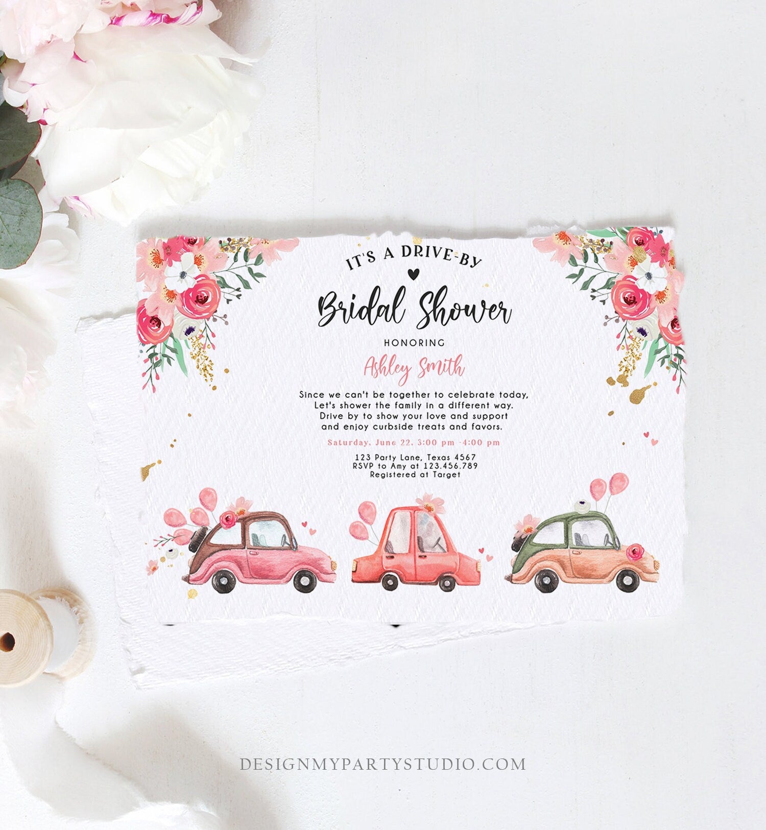 Editable Drive By Bridal Shower Invitation Couples Shower Invite Quarantine Drive Through Floral Wedding Shower Template Download Corjl 0335