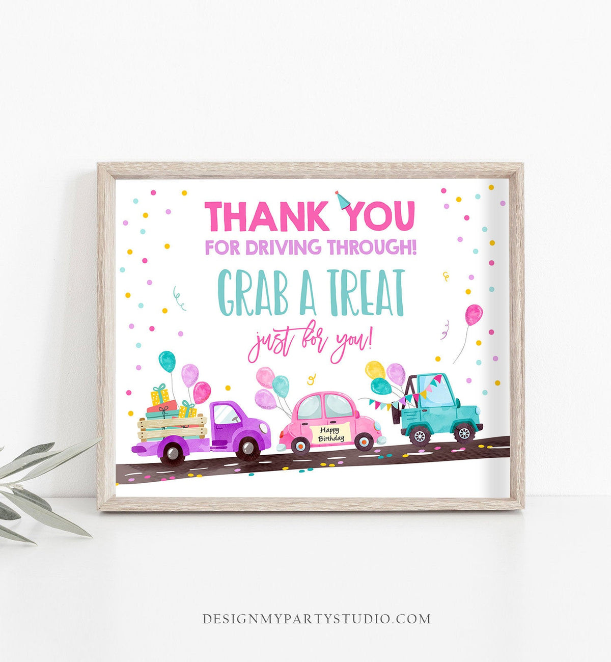 Drive By Birthday Sign Birthday Party Parade Sign Thank You for Driving Through Treat Favor Sign Quarantine Treat Girl Pink PRINTABLE 0333