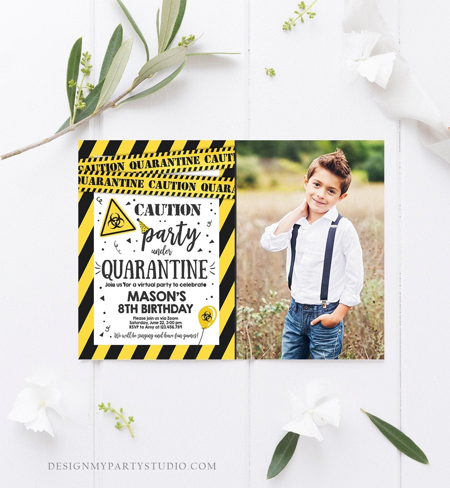 Editable Quarantine Birthday Invitation Virtual Party Quarantine Party Zoom Boy Photo No One Invited Hangout Corjl Template Printable 0334