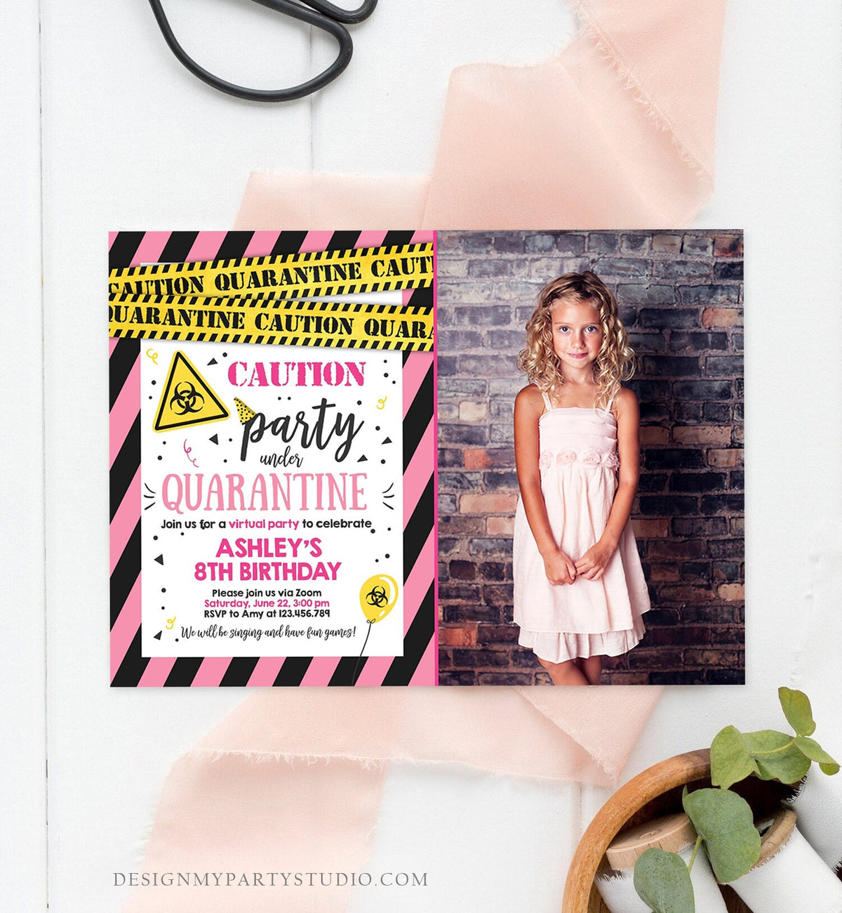 Editable Quarantine Birthday Invitation Virtual Party Quarantine Party Zoom Girl Pink No One Invited Hangout Corjl Template Printable 0334